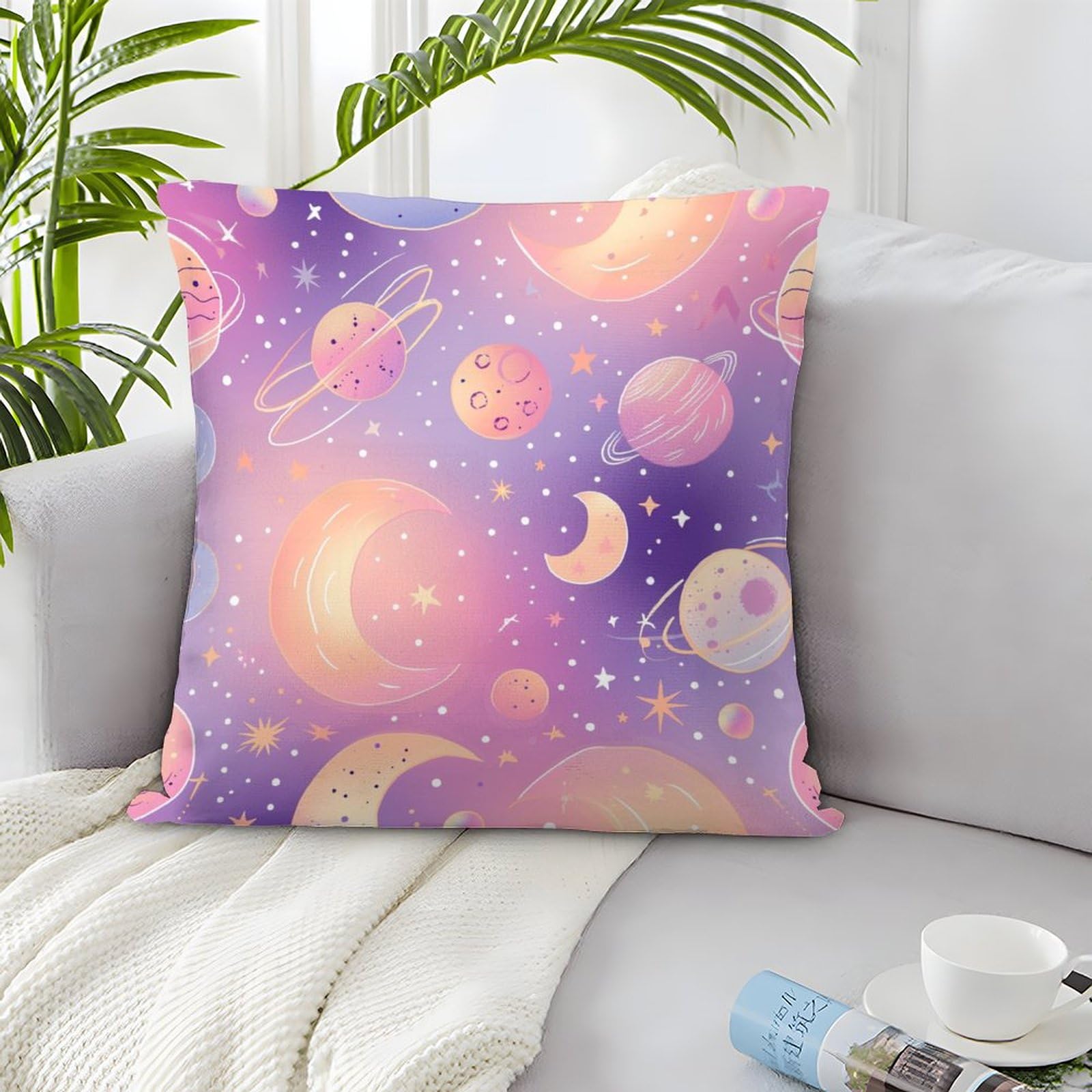 Set Di 2 Cuscini A Forma Di Stella E Luna, 45 Cm, Morbido Peluche Rosa E Giallo Per Divano E Camera Da Letto - 5