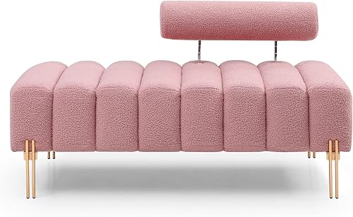 Miniatura 9 de NIOIIKIT Sofá de dos plazas moderno de 53.2", sofá acentuado tapizado con patas doradas y respaldo ajustable, pequeños sofás de felpa Teddy para