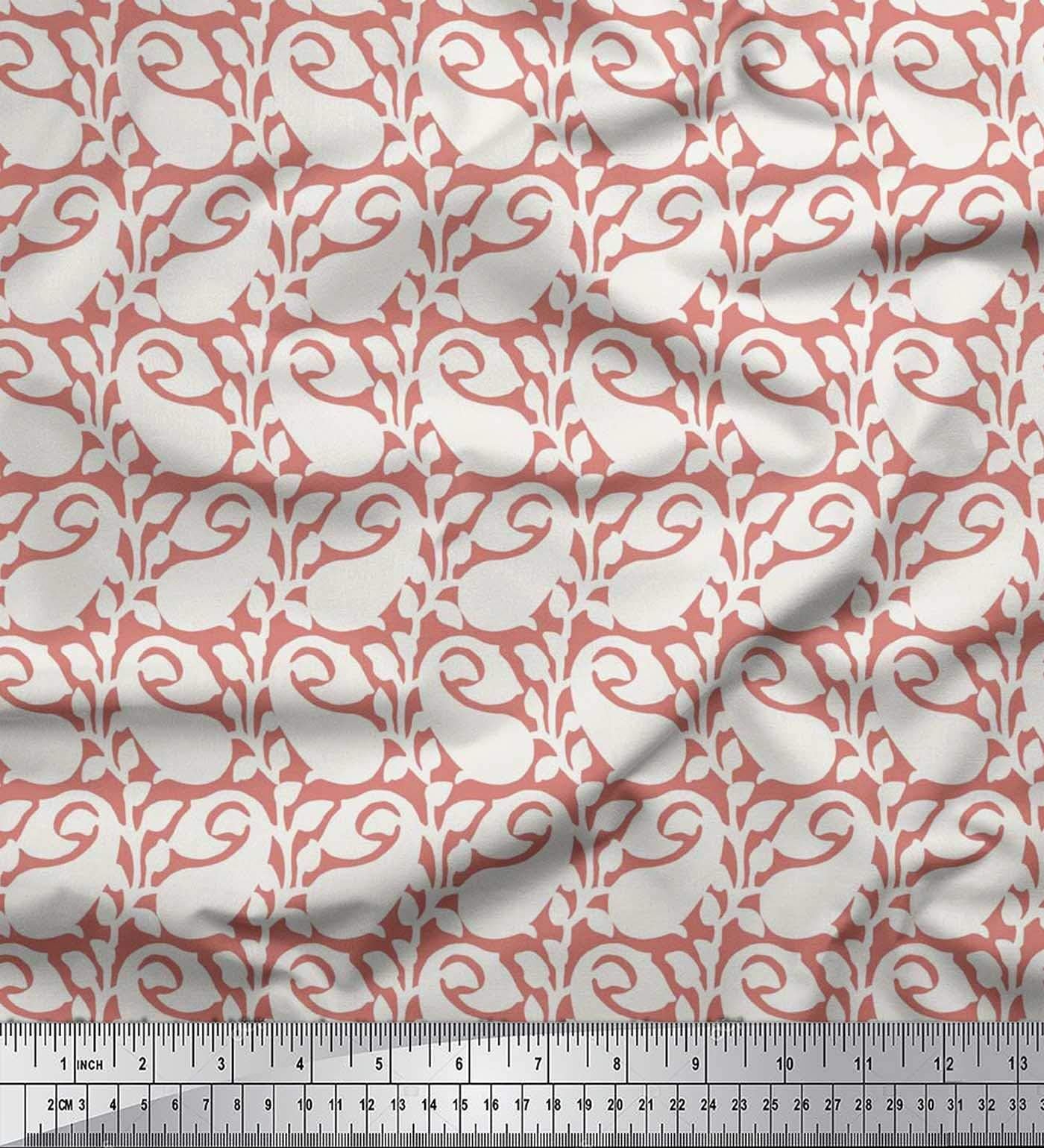 Cotton Poplin Pink Fabric - by The Yard - 56 Inch Wide - Leaf & Paisley Symphony - Nature-Inspired Melody in Leaves and Paisley for Fashion and Home Printed Fabric