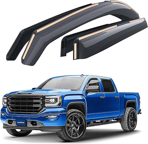 Goodyear GY003402LPv - Deflectores de ventana inastillables para camiones GMC Sierra 2014-2018 Crew Cab, protectores de lluvia, viseras de ventana, Goodyear GY003402LPv - Deflectores de ventana inastillables para camiones GMC Sierra 2014-2018 Crew Cab, protectores de lluvia, viseras de ventana,