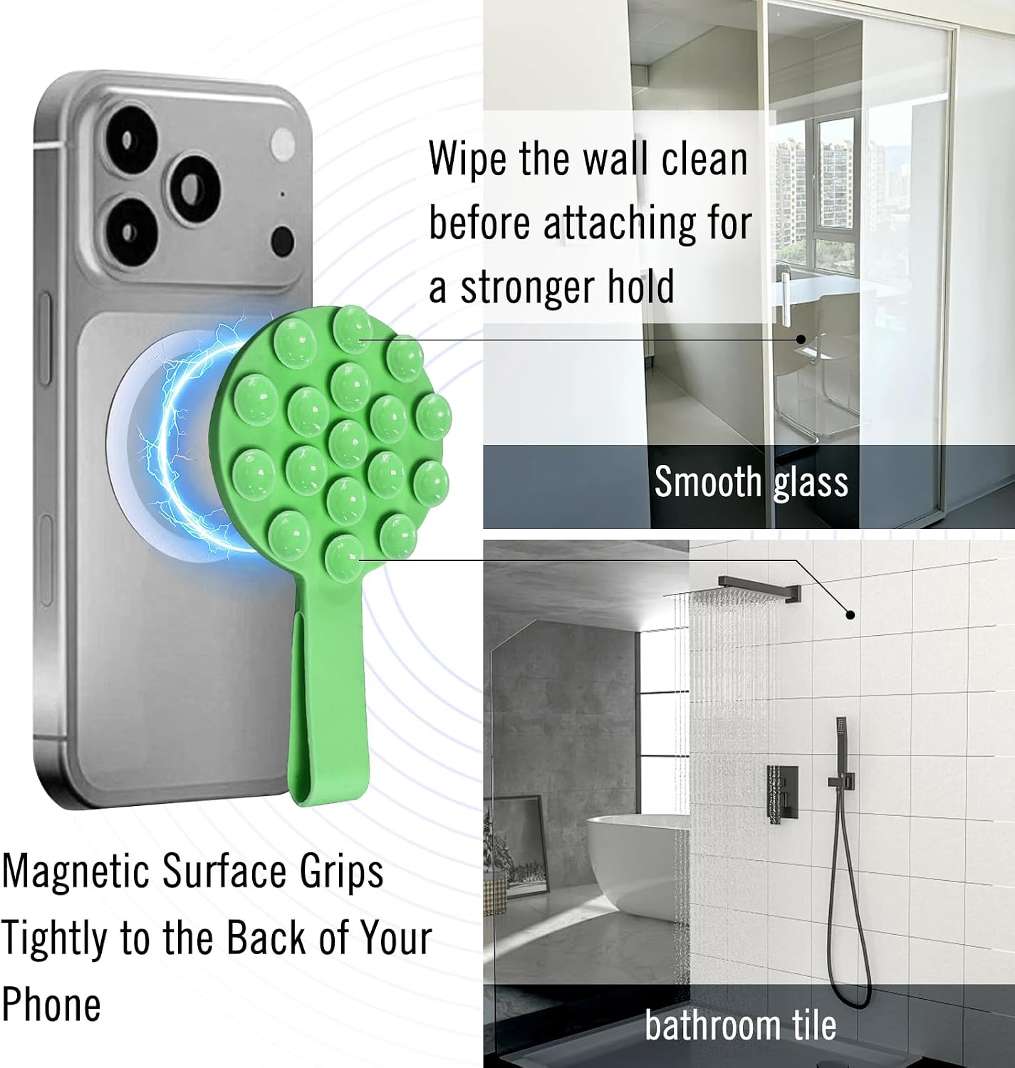 Double Sided Universal Sticky Phone Suction Grip for Magsafe - Back Suction Cup Mount ＆ Stand 2 in 1Magnetic Kickstand Case Silicone Strap,Compatible with iPhone and Samsung Phones (Green) image 5