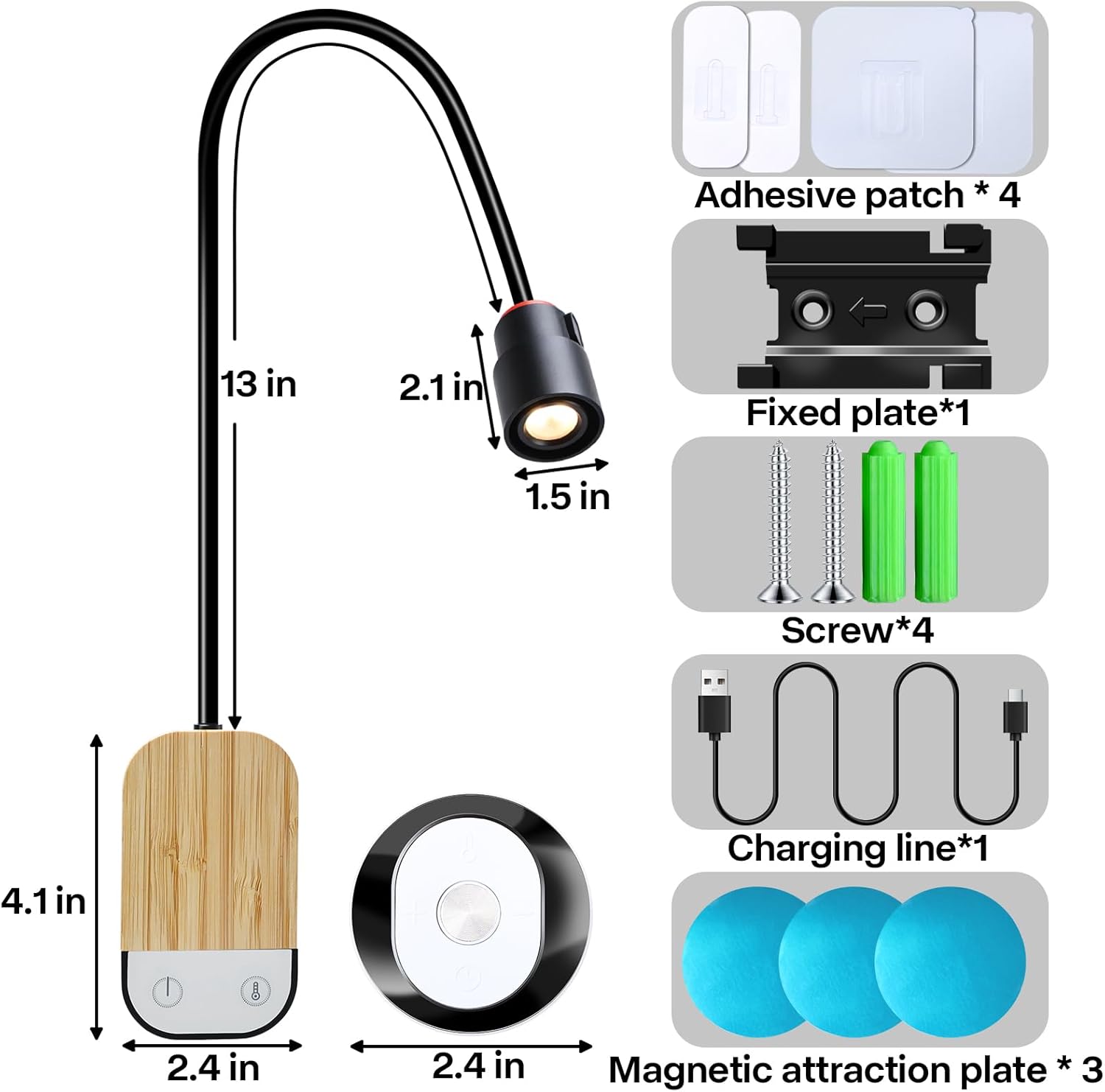 LED Wall Mounted Reading Light, Book Light for Reading in Bed with Touch Control,5 Dim Book Lights for Reading at Night,Night Light & Magnetic Function,USB Reading Lamp with 360° Gooseneck