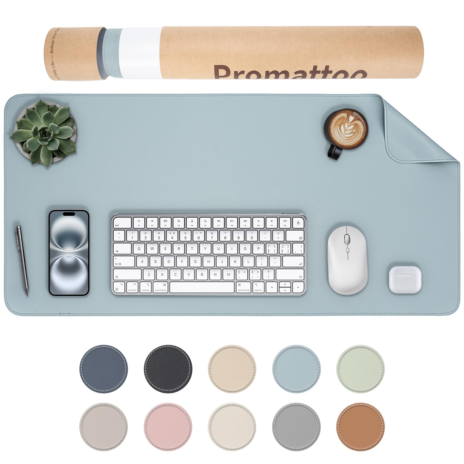 PROMATTOO XXL Schreibtischunterlage aus veganem Leder – Rutschfest, geruchsfrei & wasserabweisend – Edle Laptop-Matte mit Geschenkverpackung für Büro, Homeoffice & mehr – Keine störenden Kanten!