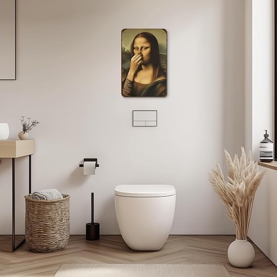Cunegra Funny Bathroom Wall Art, Humorous Mona Lisa Bathroom Picture