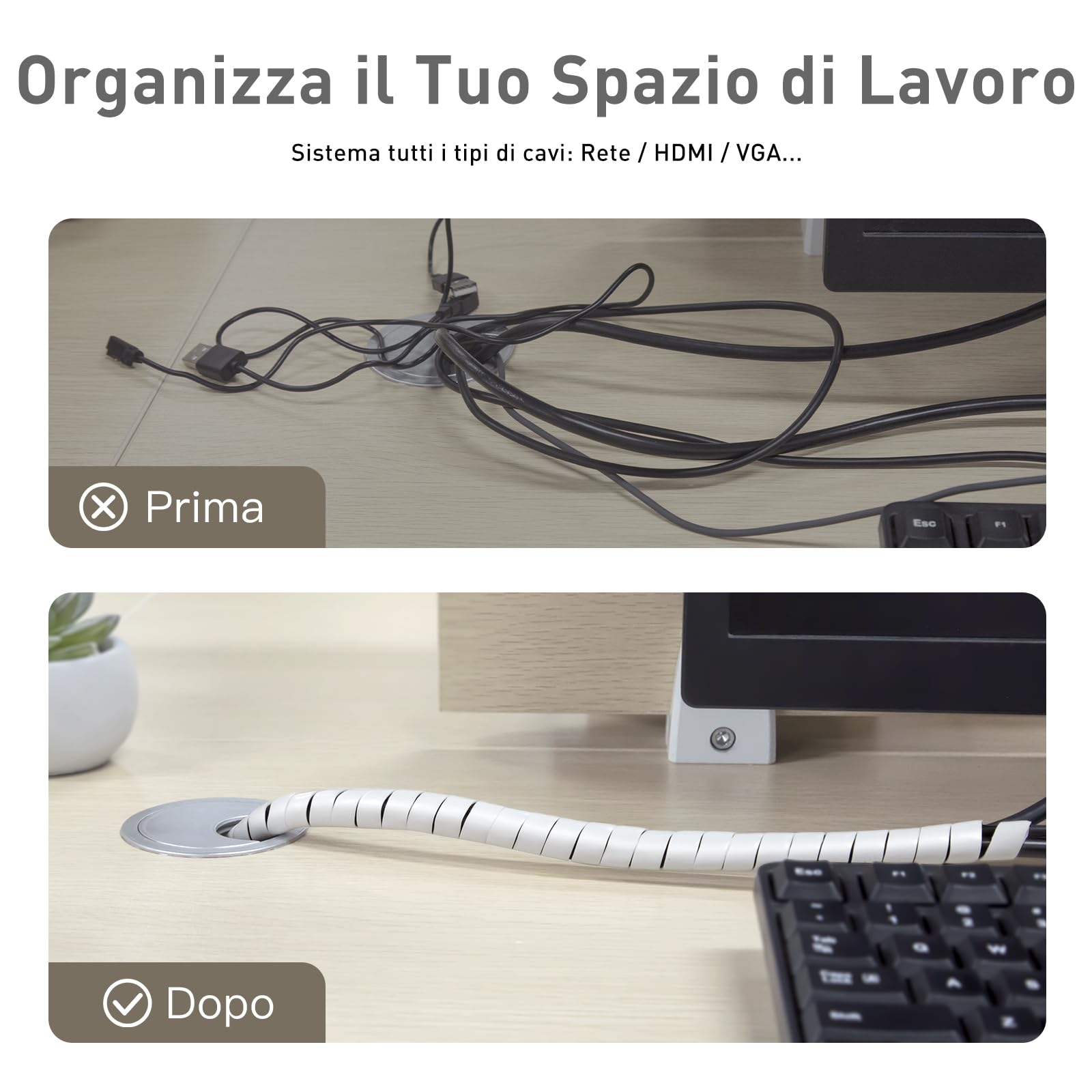 AGPTEK 6M Raccogli Cavi Spiralato, Guaina per Cavi di Diametro di 12-25mm, per mettere in ordine cavi PC, TV ecc (Bianco)