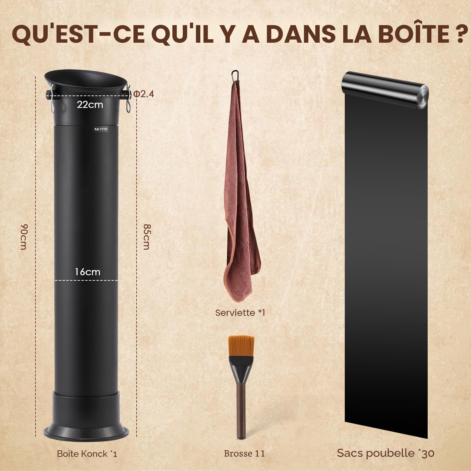 NEWTRY Boîte à Café Commercial, Bac à Marre de Café Expresso - Grande capacité - 19 l - Accessoires pour Barista, Café, Bar avec 30 sacs poubelle, serviettes et brosses de nettoyage
