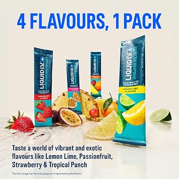Liquid I.V. Hydration Multiplier Electrolyte Powder Mix Variety Pack, Lemon Lime, Passionfruit, Strawberry and Tropical Punch Flavours, for Fast Hydration & Energy, 16 Sachet Sticks