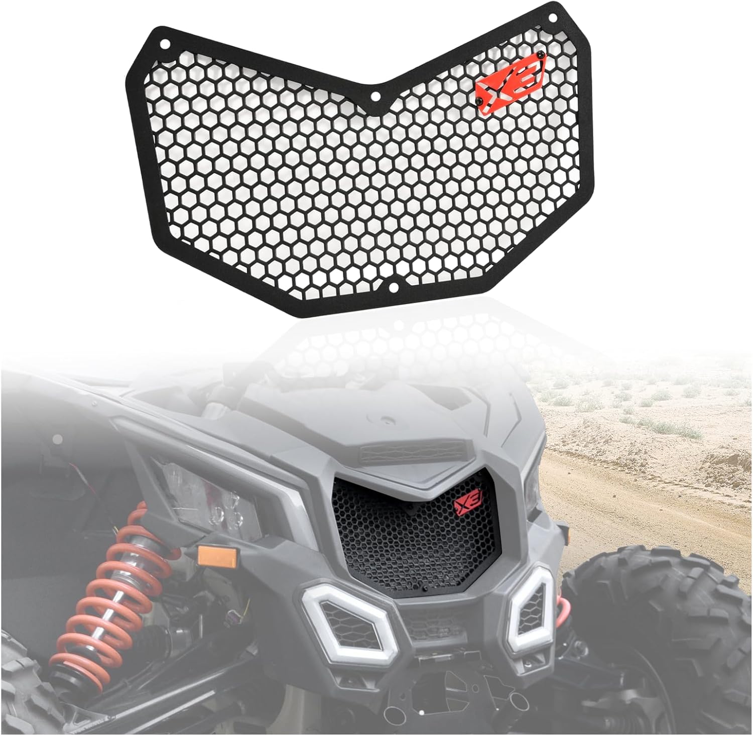 Front Iron Grill with X3 Logo for Can-Am Maverick X3 XDS XRS MAX Turbo RR 2017-2025 Accessories, UTV Front New Black Movable Galvanized Metal Mesh Grille Panel, Bolt-on
