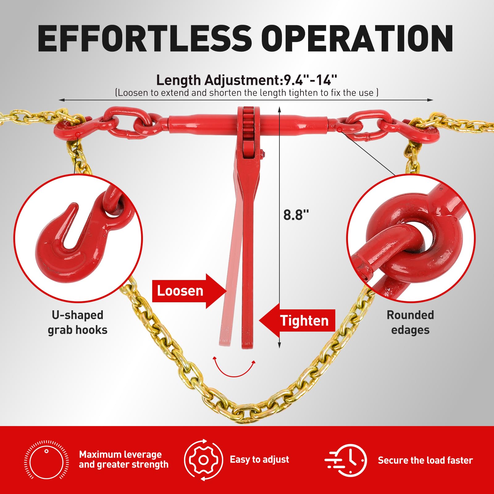 2PCS Ratchet Chain Binder Set With 1/4" G80 Chains - 3150 Lbs Capacity, For Truck & Trailer Securing