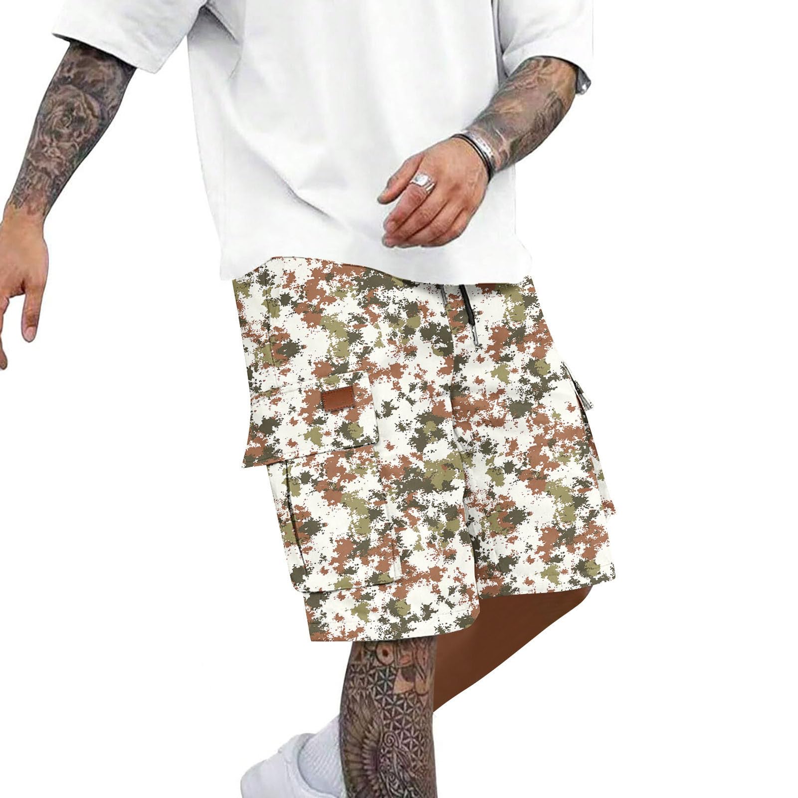 Camo Cargo Shorts for Men Lightweight Elastic Waist Work Shorts Camouflage Outdoor Camping Hiking Short with Pockets Big and Tall Tactical Short Construction Pants Camo Waterproof Tactical Pants