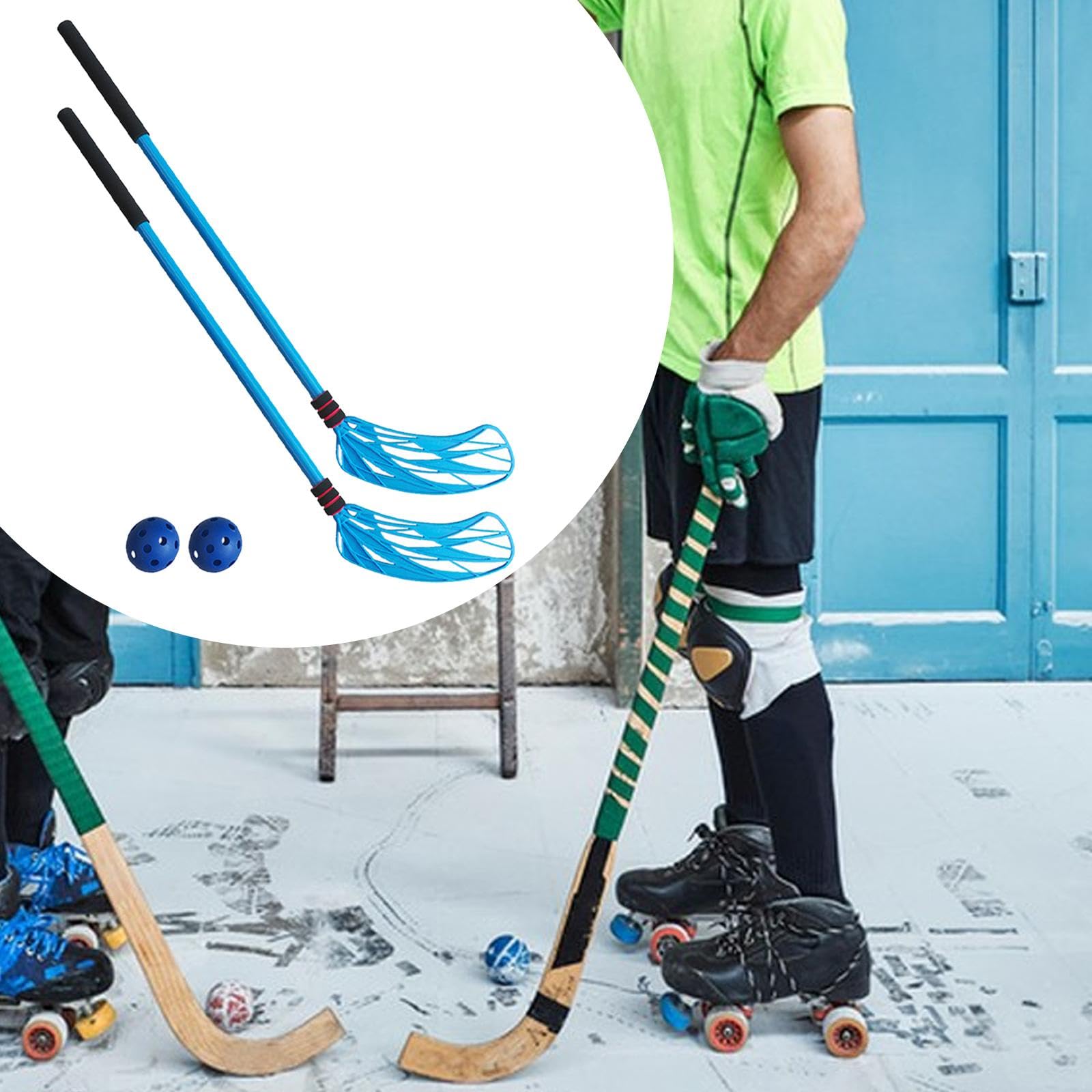 RNXRZANK 2 Pack Youth Hockey Stick and Ball Set for Indoor Play, Blue