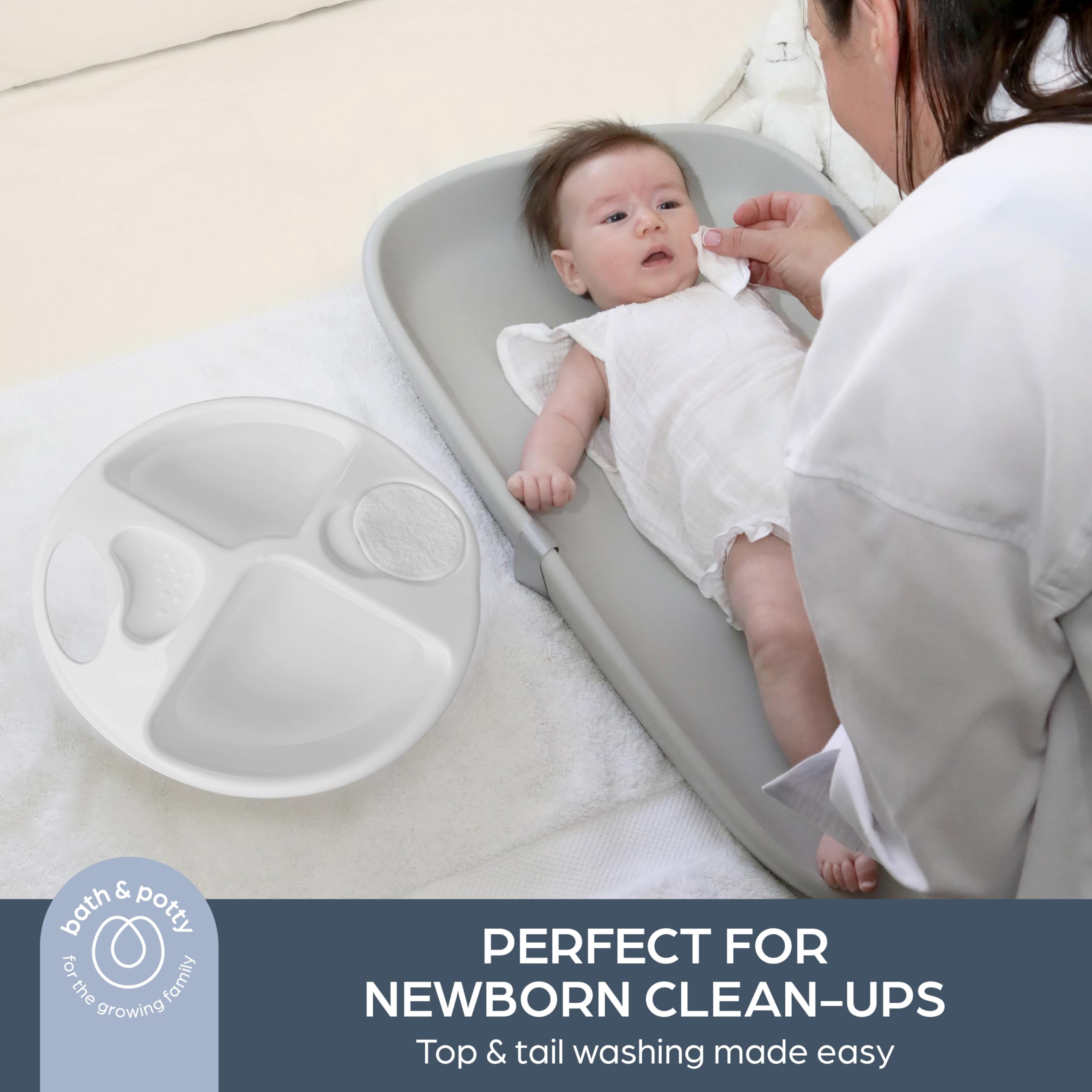 Dreambaby Bol supérieur et queue, utilisation quotidienne, bol supérieur et queue pour baignoire de bébé, 2 zones séparées pour les éponges supérieures et queues, design ergonomique, léger et portable