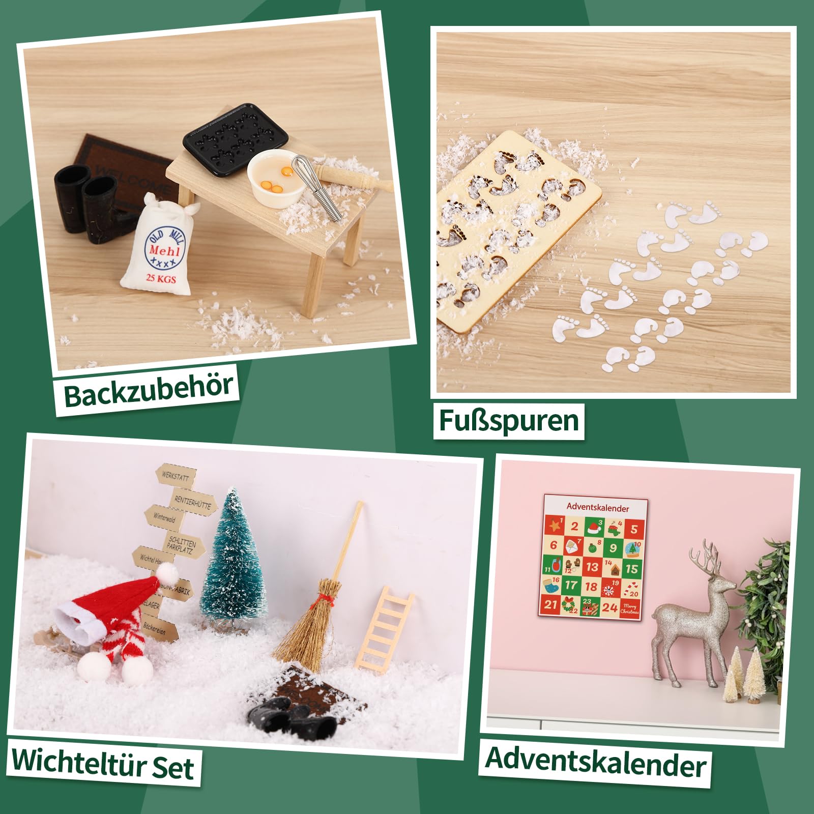 Porta Elfo Natale 26 Pezzi In Legno: Set Accessori Babbo Natale Segreto Con Alberello, Renna E Pupazzo Di Neve - Decorazioni Fai Da Te Per Porta E Casa Delle Bambole