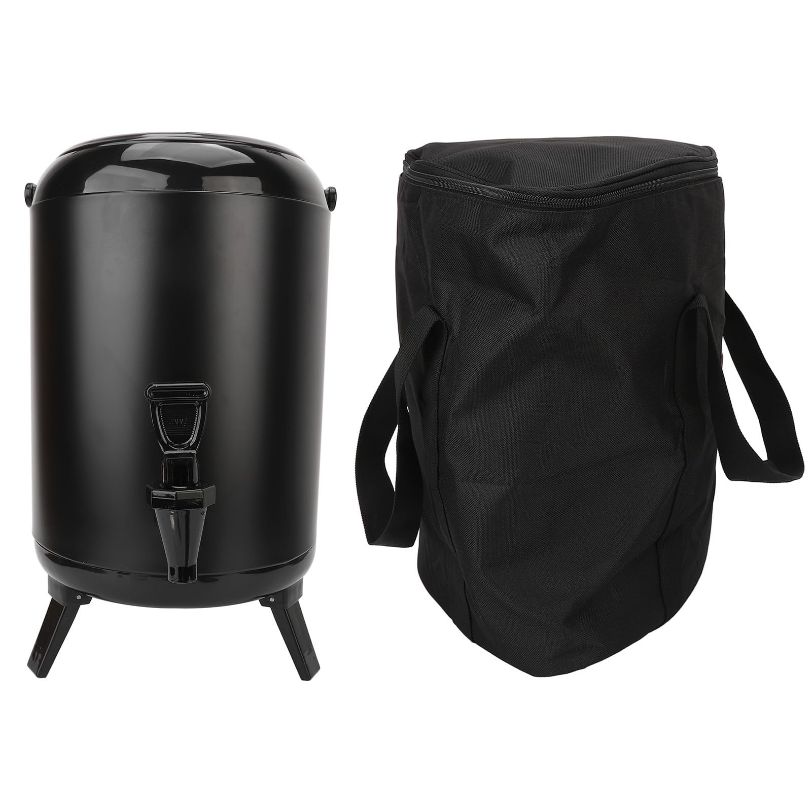 Ejoyous Großer Getränkespender aus Edelstahl, Camping-Wasserbehälter, 8 L, Doppelt Isoliertes Wasserhahn-Design mit Faltbarer Halterung für Camping, Büro, Hotel, Hochzeit, Außenbereich (BLACK)