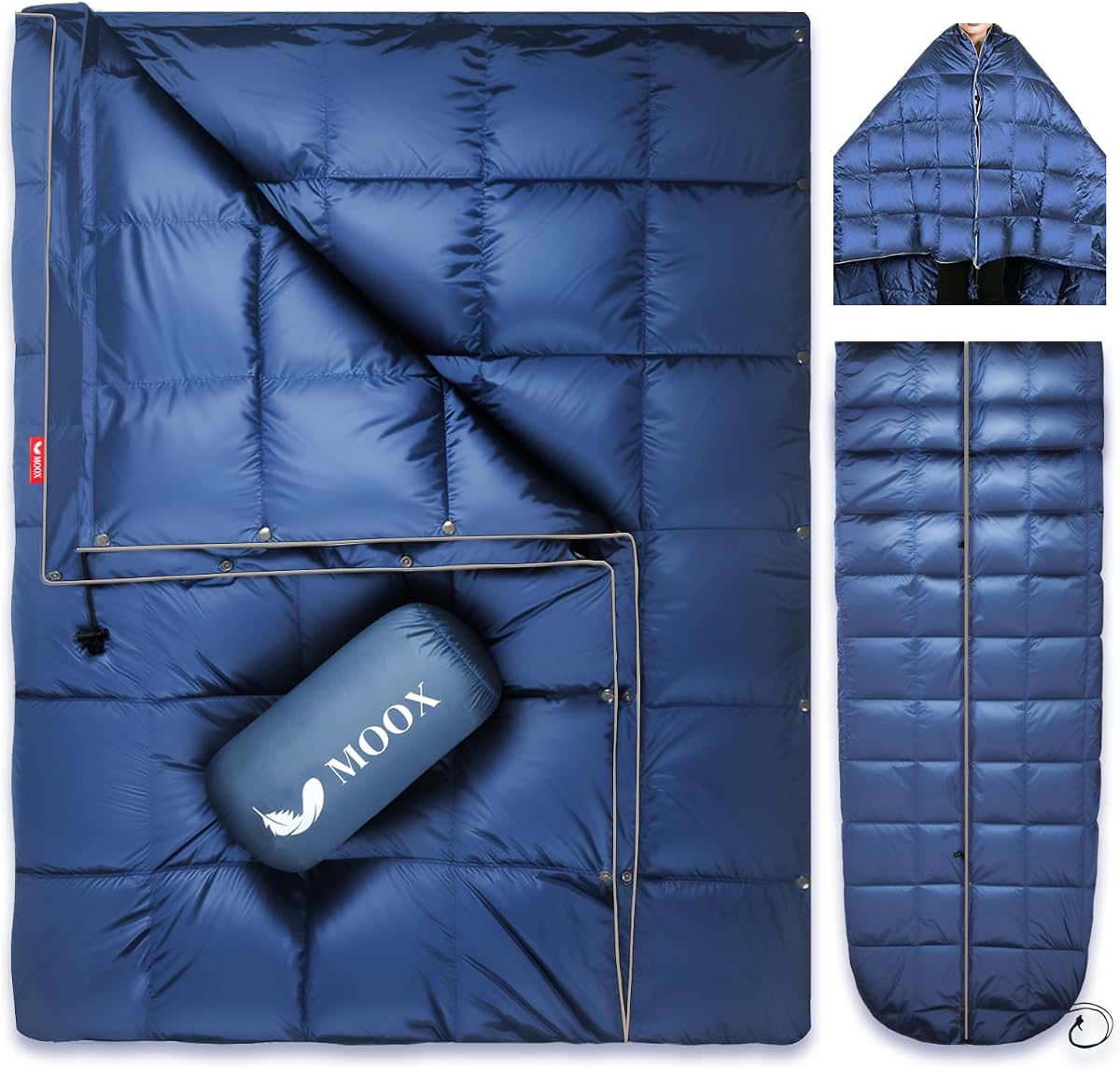 Down Camping Blanket - Packable Down Camping Quilt Backpacking Lightweight Waterproof Outdoor Hiking Stadium Warm Puffy Sleeping Bag 55"x79" Water Resistant Camp Travel Blanket, Blue Gray