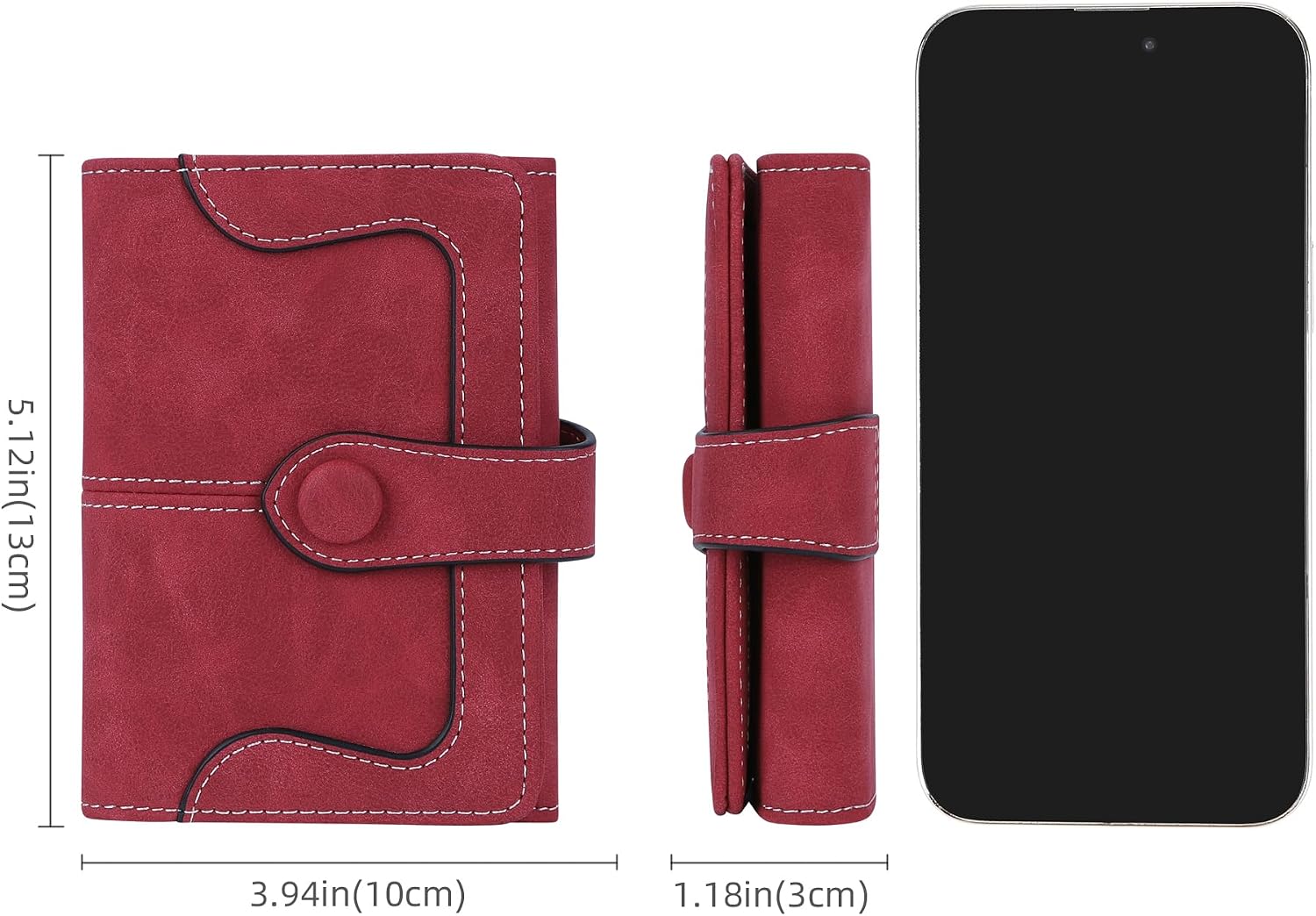 Women's Leather Bifold Credit Card Wallet Short Compact Wallet with Zipper Pocket, red image 5