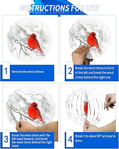 Miniatura 6 de Molinillos de viento para patio y jardín, cardenales rojos de Navidad, esculturas de viento de metal 3D para colgar en invierno, nieve, acero