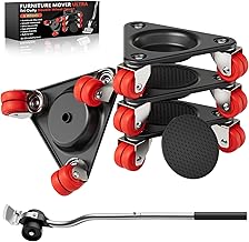 ONEON Heavy Duty Furniture Moving Kit with Furniture Lift, Double Wheels, Reinforced Carbon Steel Panels, Supports up to 600kg (L+Tri, Red)