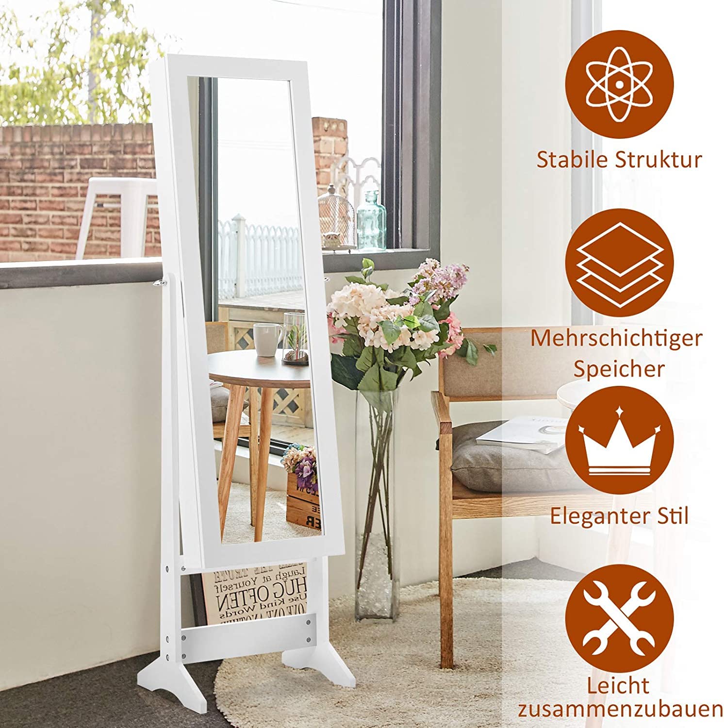Sieradenkast met 18 leds, kantelbaar, sieradenrek met spiegel voor het