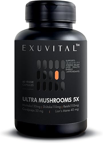 Suplemento de mezcla de 5 hongos, con Reishi, melena de león, maitake, shiitake y cordyceps - Energía natural, alivio del estrés y apoyo