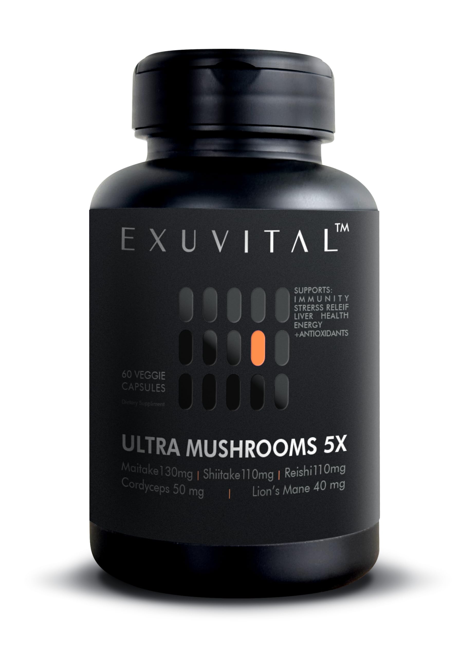 EXUVITAL Suplemento de Cogumelos Reishi, Juba-de-Leão, Cordyceps, Maitake e Shiitake, 60 cápsulas
