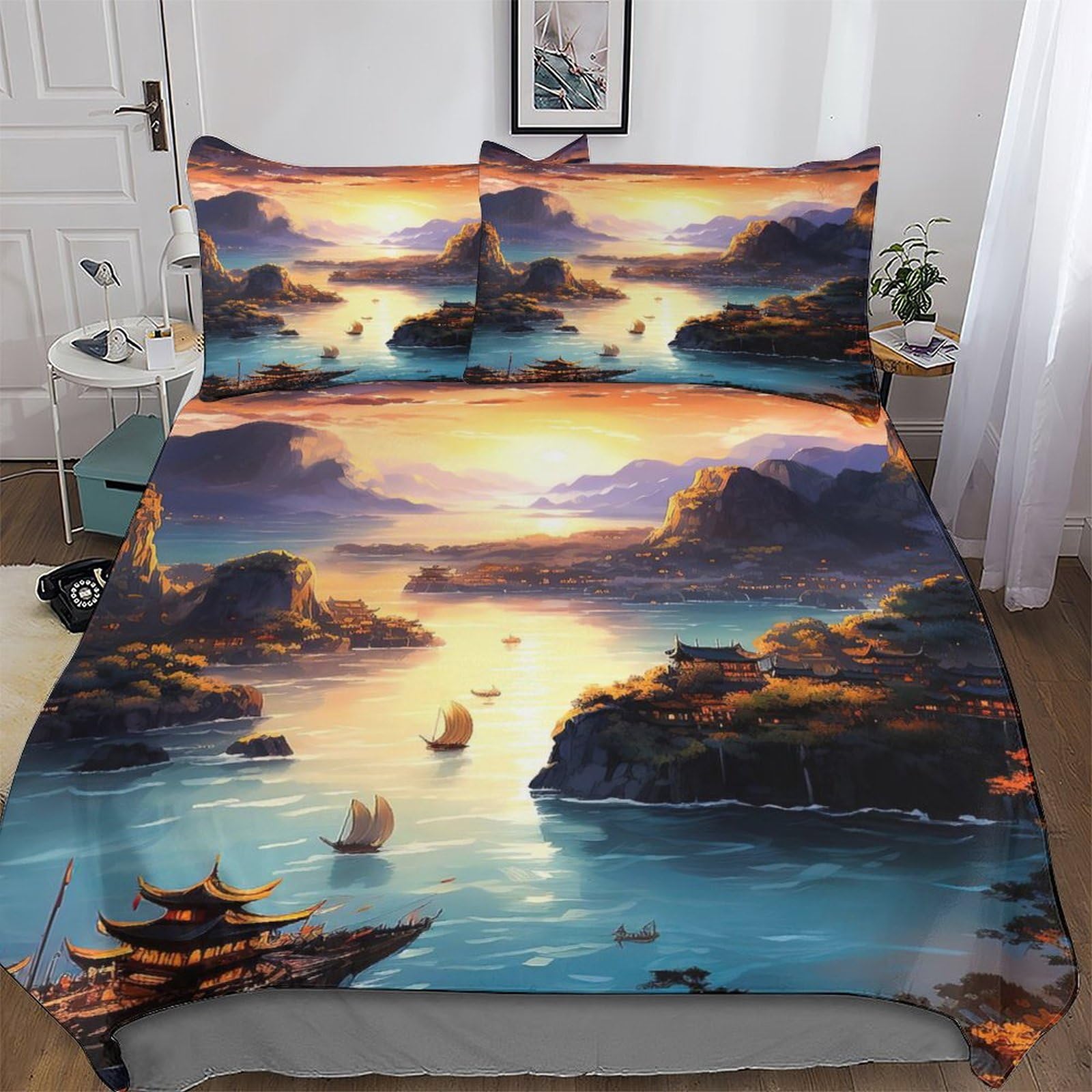 Parure de lit 3 pièces housse de couette drap housse taies oreillers enfants adultes