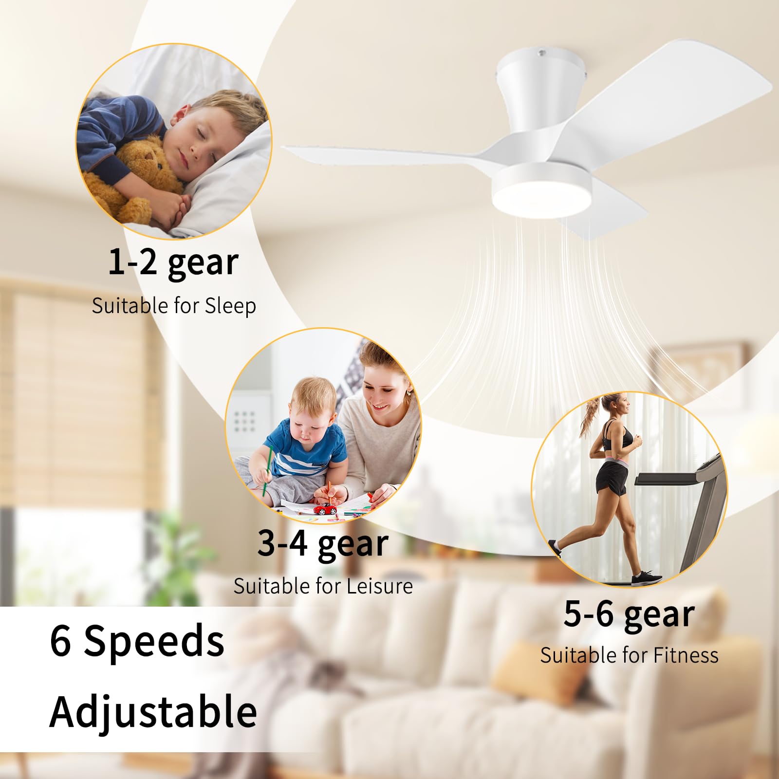 Ventilador de Techo con Luz 80cm, con Mando y App, Motor DC Silencioso, 6 Velocidades, Verano/Invierno, Memoria, Regulable 3000K-6000K, Temporizador, para Techos Bajos Dormitorio Salón Comedor Cocina