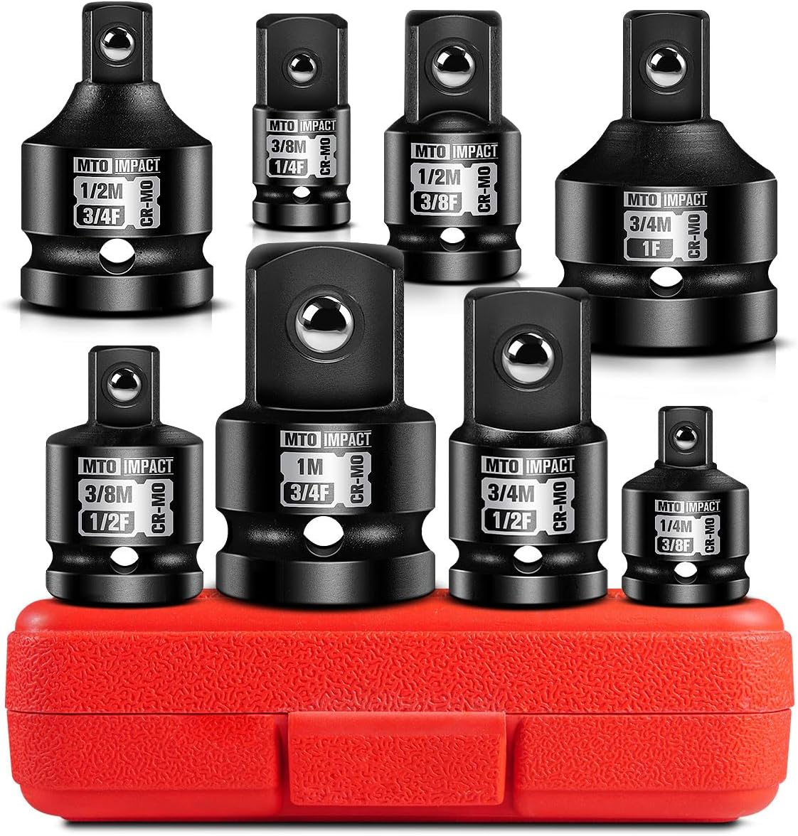 MTO 8-Piece Impact Socket Adapter & Reducer Set, 1/4", 3/8", 1/2", 3/4" Drive, Impact Driver & Wrench Conversion Kit, Chrome Molybdenum Steel