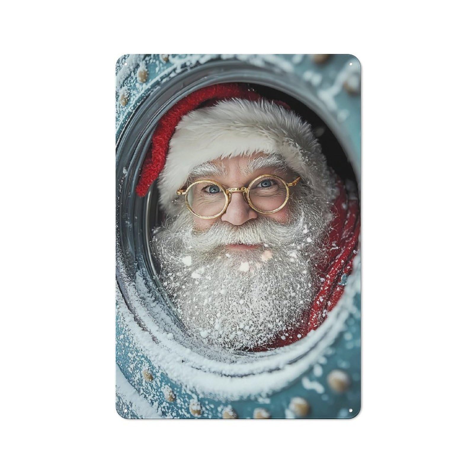 Junmoney Santa Claus Peeking Through Tin Wall Plaque 30X20cm With For Bar Or Restaurant, Housewarming Present For People Styling Bar And Restaurant