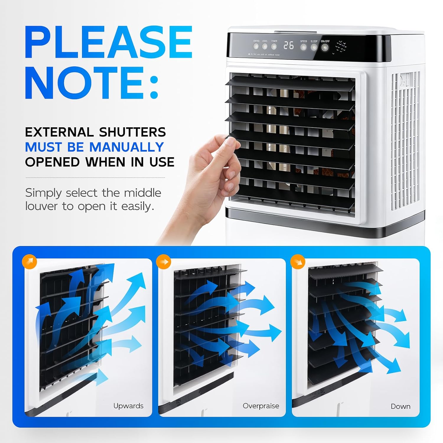 Portable Air Conditioner, Evaporative Air Cooler with Remote 3 Modes 3 Speeds 4 Gal Water Tank 4 ice packs 120°Oscillation 12H Timer 8,500 BTU for Rooms Up To 250 Sq. Ft.