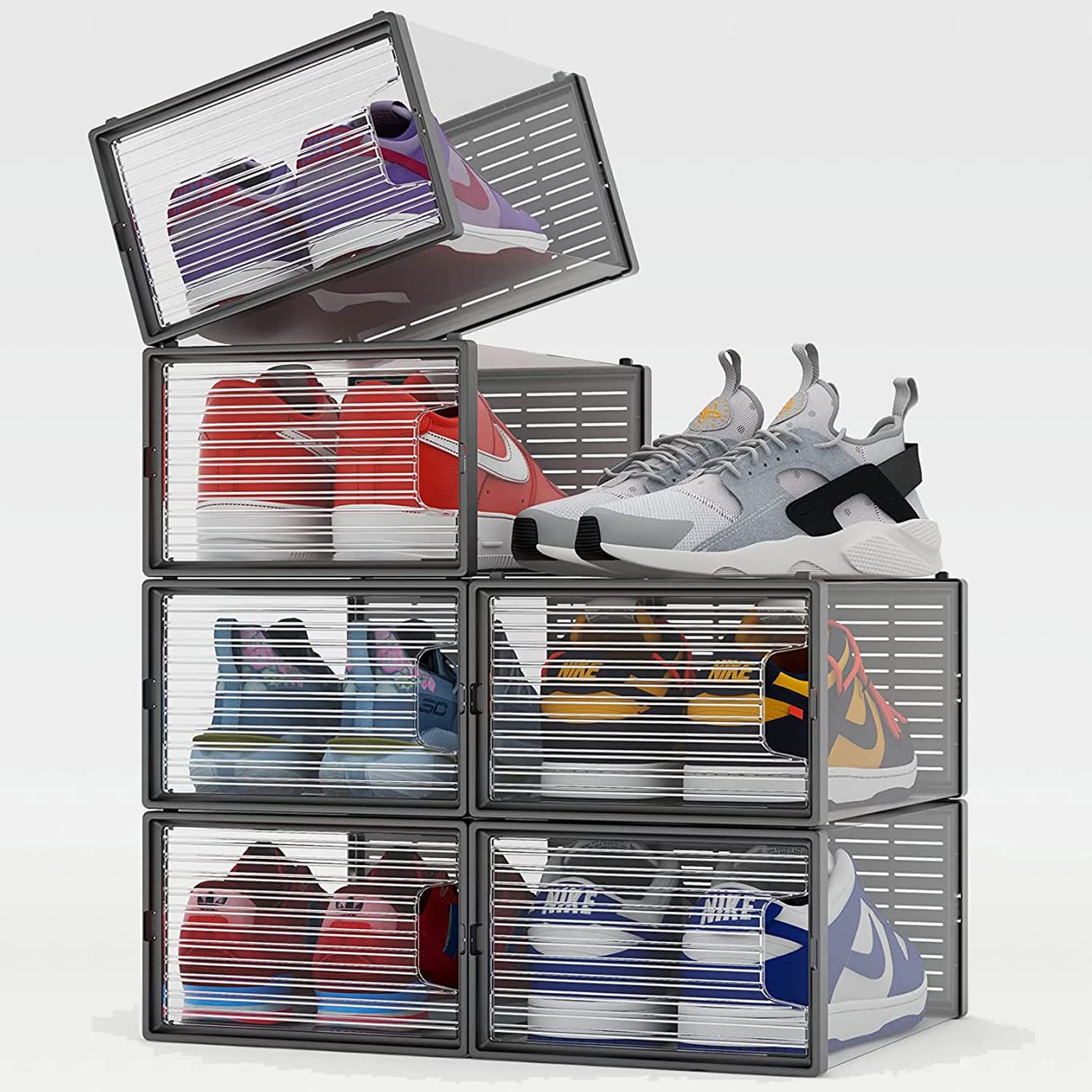 Essblin 6 Pack Large Shoe Box Clear Plastic Stackable Upgrade ...