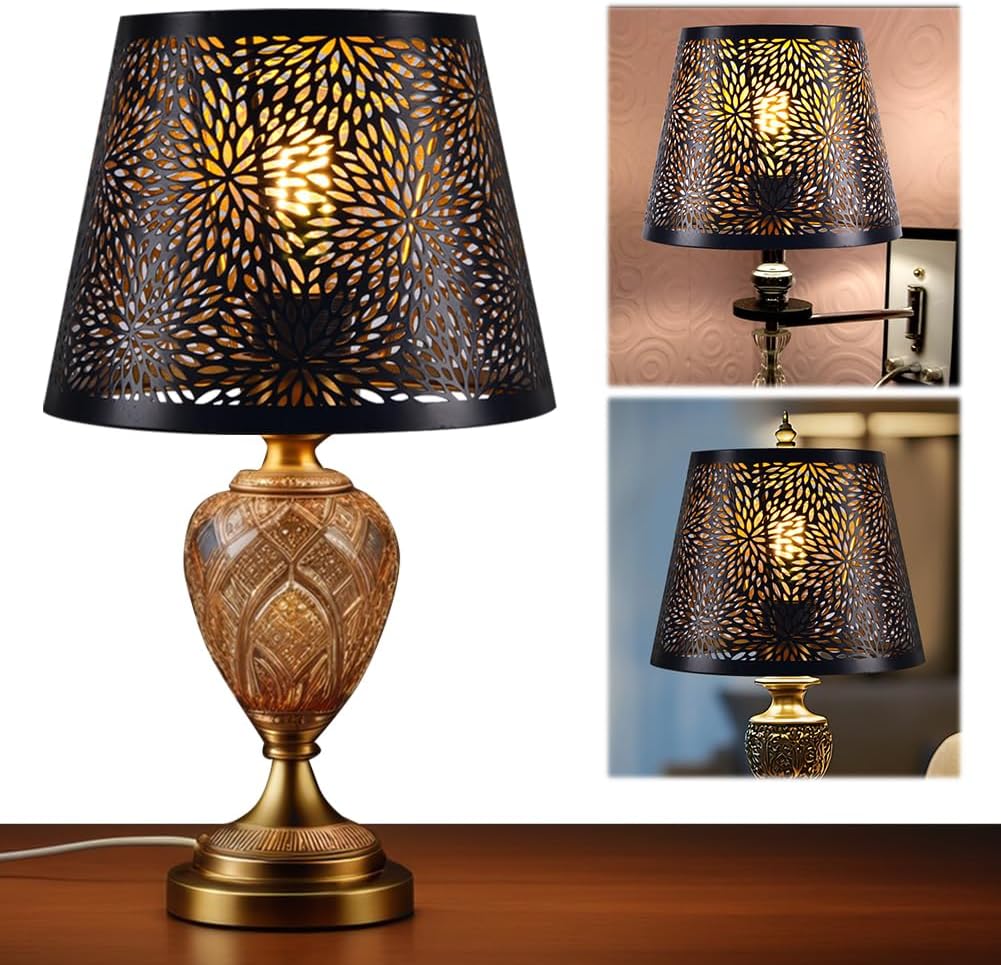 Metal Lamp Shade for E27 E26, Flower Shadow Lampshade, Hollow Out Design Vintage Lamp Shades for Table Lamps and Floor Light, Small Lampshade for Living Room Bedroom Decoration