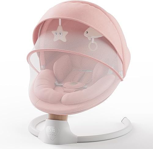 Miniatura 8 de Columpios de bebé para bebés, columpio eléctrico para bebés con 10 melodías preestablecidas, 5 velocidades, control remoto y Bluetooth, columpio