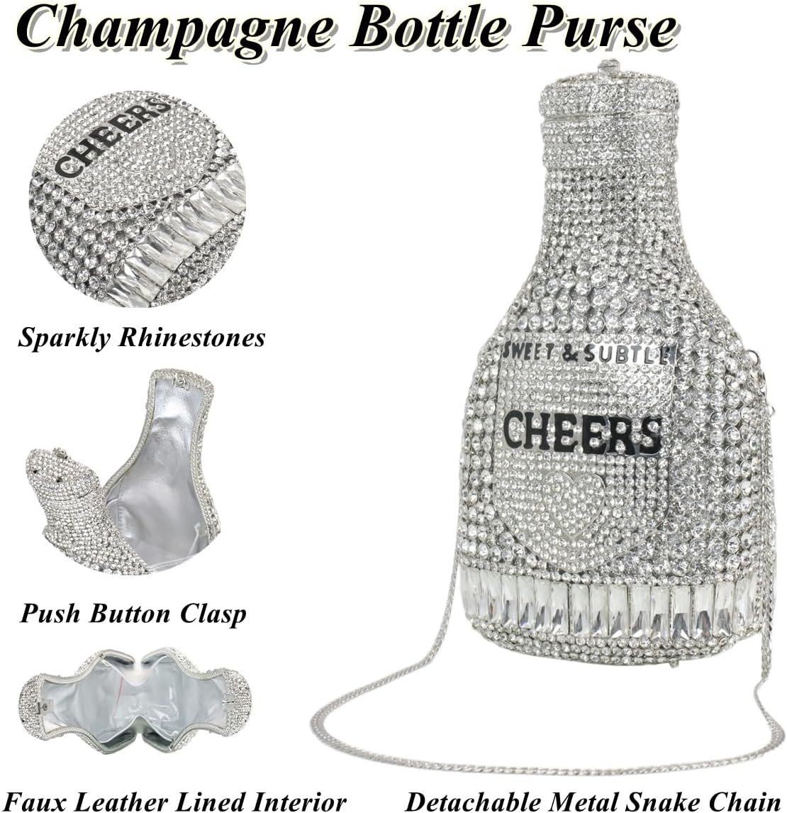 Women Champagne Bottle Rhinestone Clutch Unique Evening Bag Crystal Dinner Handbag Bride Purse for Party Cocktail - Image 3