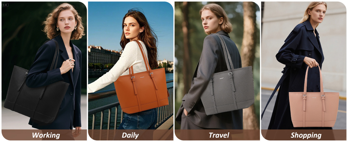Bolso Tote para mujer de cuero vegano con compartimentos miniatura 7