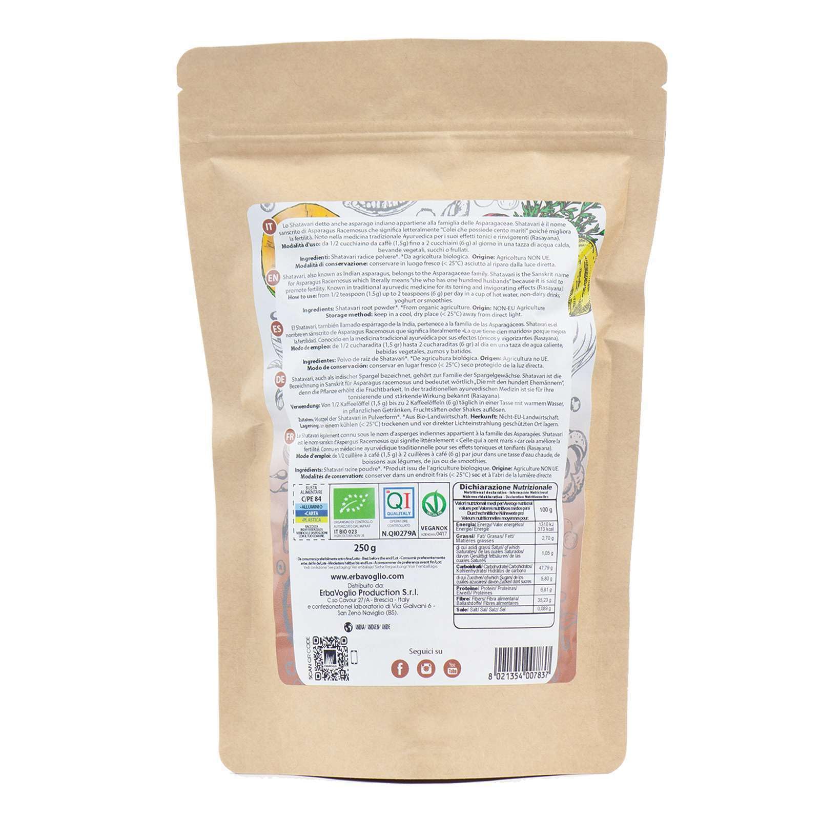 Erbavoglio Polvere di Shatavari - 250 gr, 1
