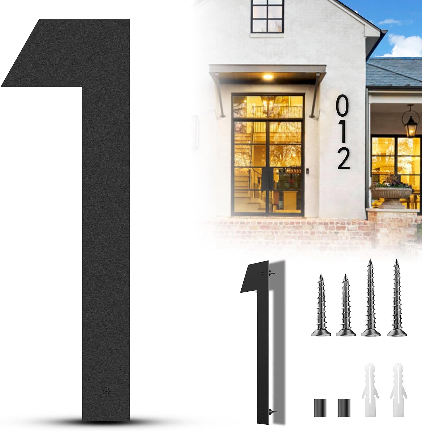 16 Inch Extra Large House Numbers For Outside, Oversized Floating Address Numbers For House With Shadow Effect, Large House Numbers Matte Black For Homes, Apartments, Hotels (Number 1)