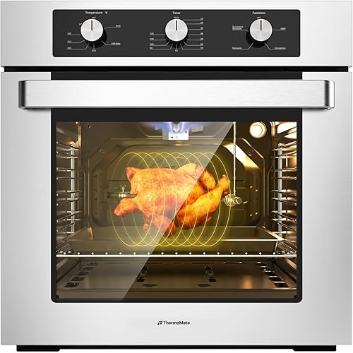 Thermomate 24" Gas Wall Oven, ETL Certified, 2.12 Cu.ft. Natural Gas with Bake Broil Rotisserie Functions, Timer and Convection Fan, 120V Cord Plug, Stainless Steel