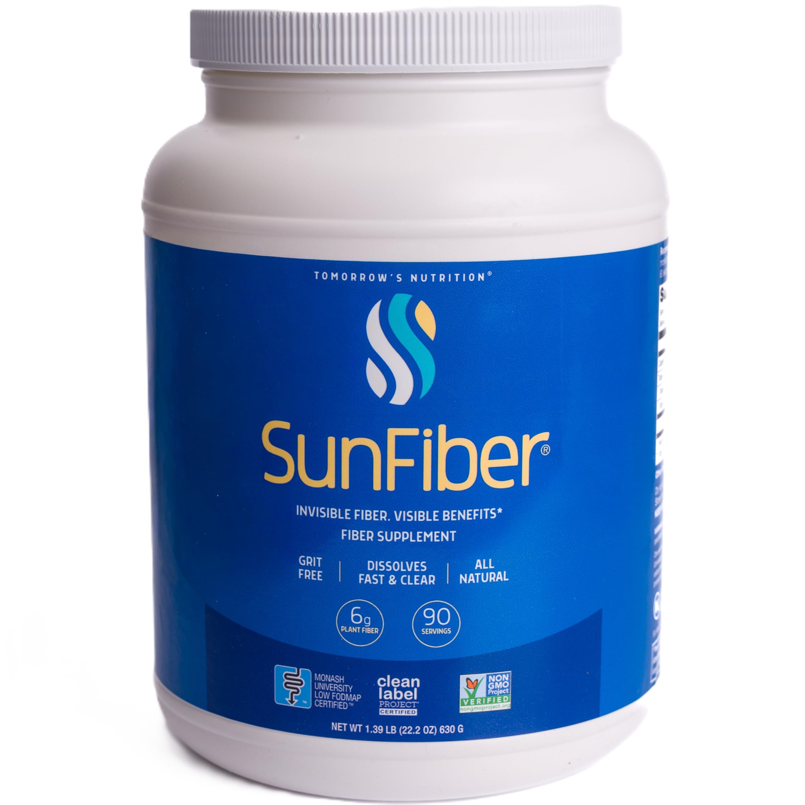 Sunfiber, Prebiotic Fiber Supplement for Digestive Health, Low FODMAP, Gluten-Free, Unflavored, 90 Servings