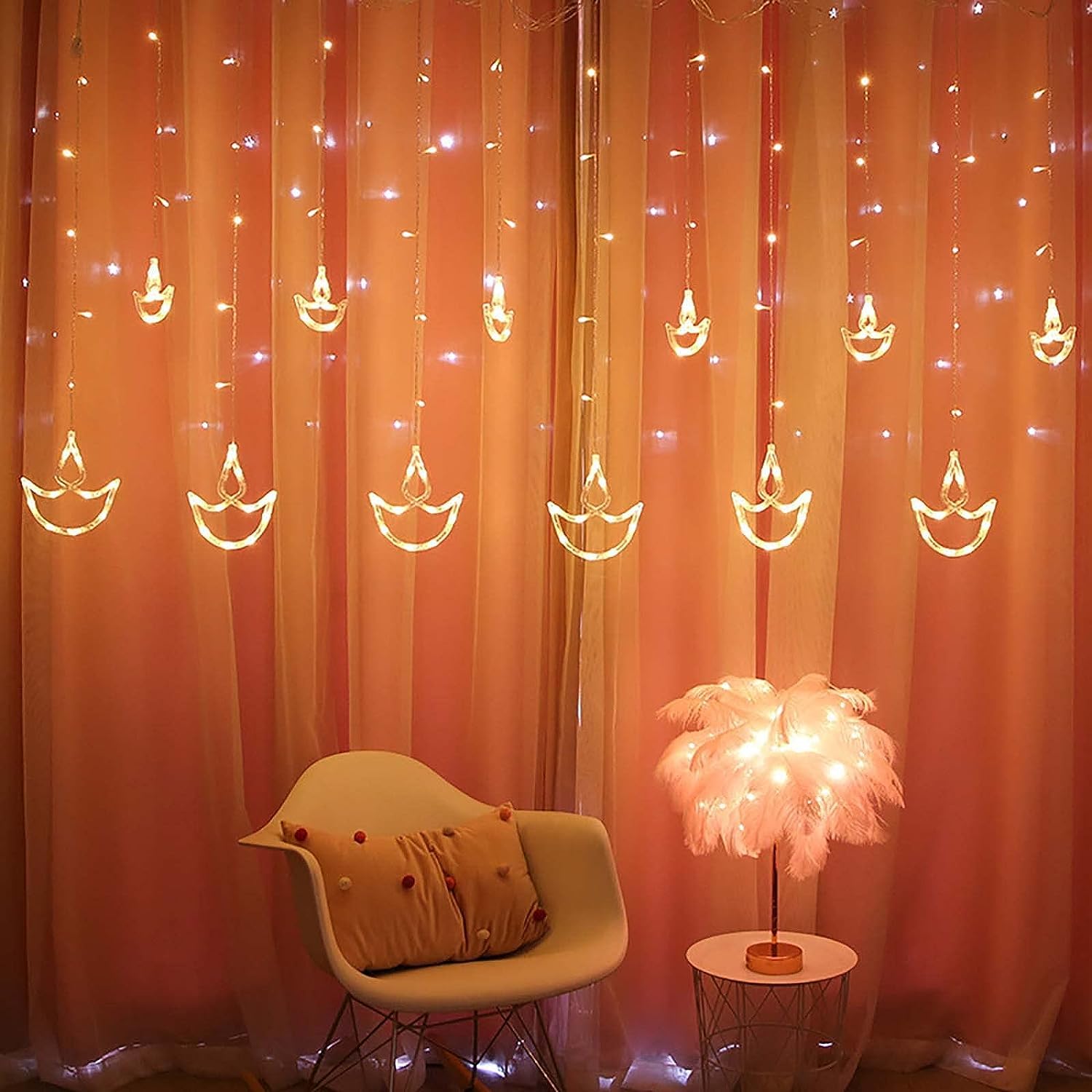 MIRADH 12 Diya108 Led 8 Mode Controller Curtain String Lights Led Lights for Home Decoration, Diwali Lights for Decoration for Home, (Multicolor) (Diya-6+6-WW) Plastic,1 meter