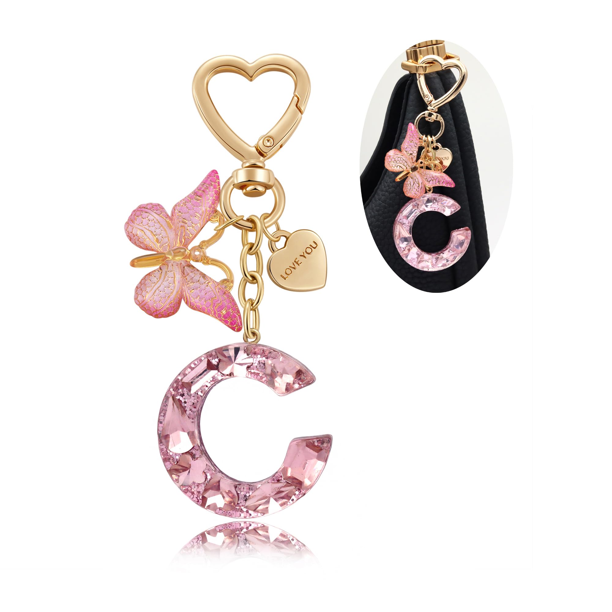 Keychain for Women Initial Letter Key Chains Pink Purple Bag Purse Charms