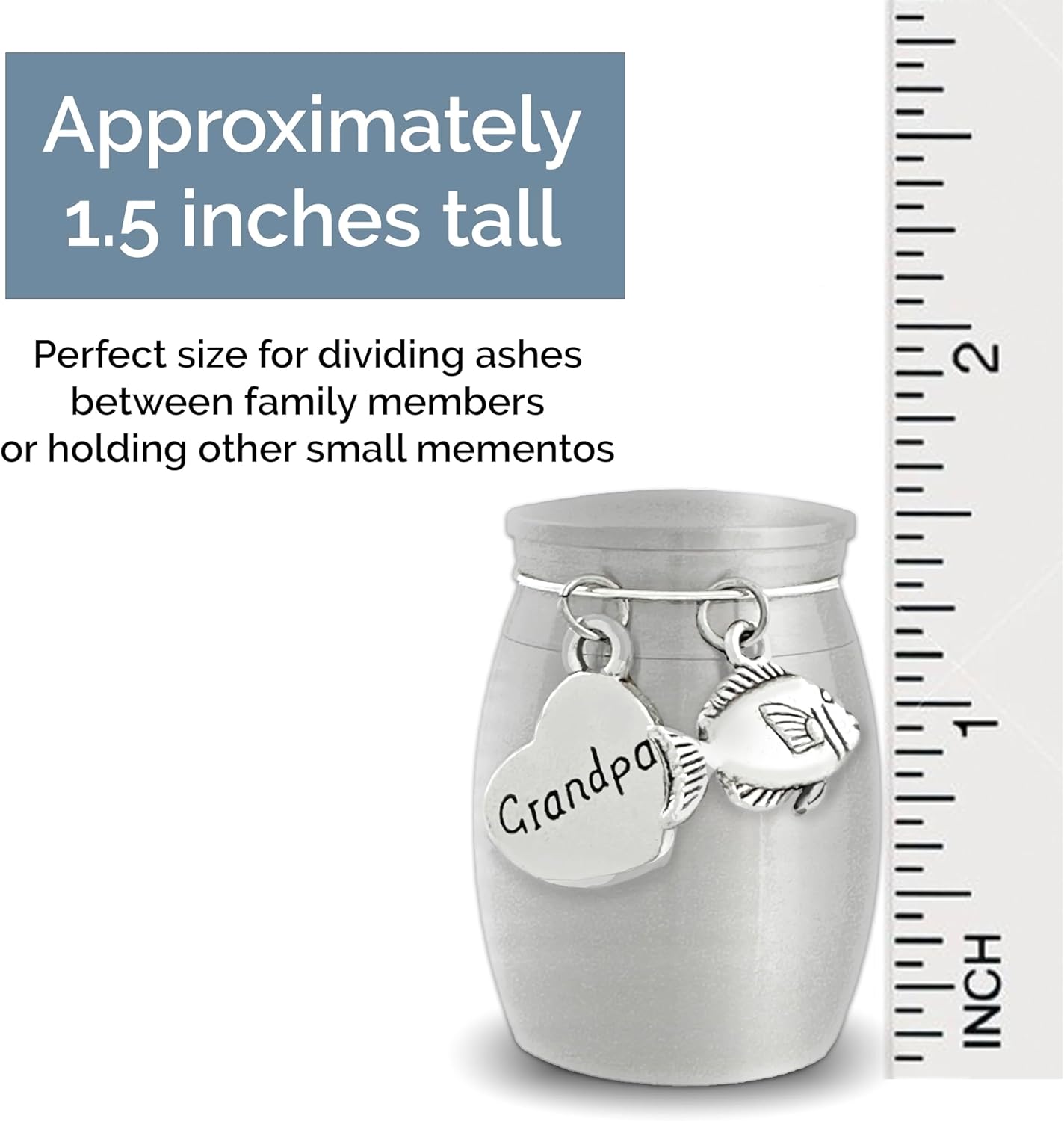 Grandpa Fishing Small Urn for Cremation Ashes Keepsake Memorial Stainless Steel with Fish Charm Individual Urns for Family