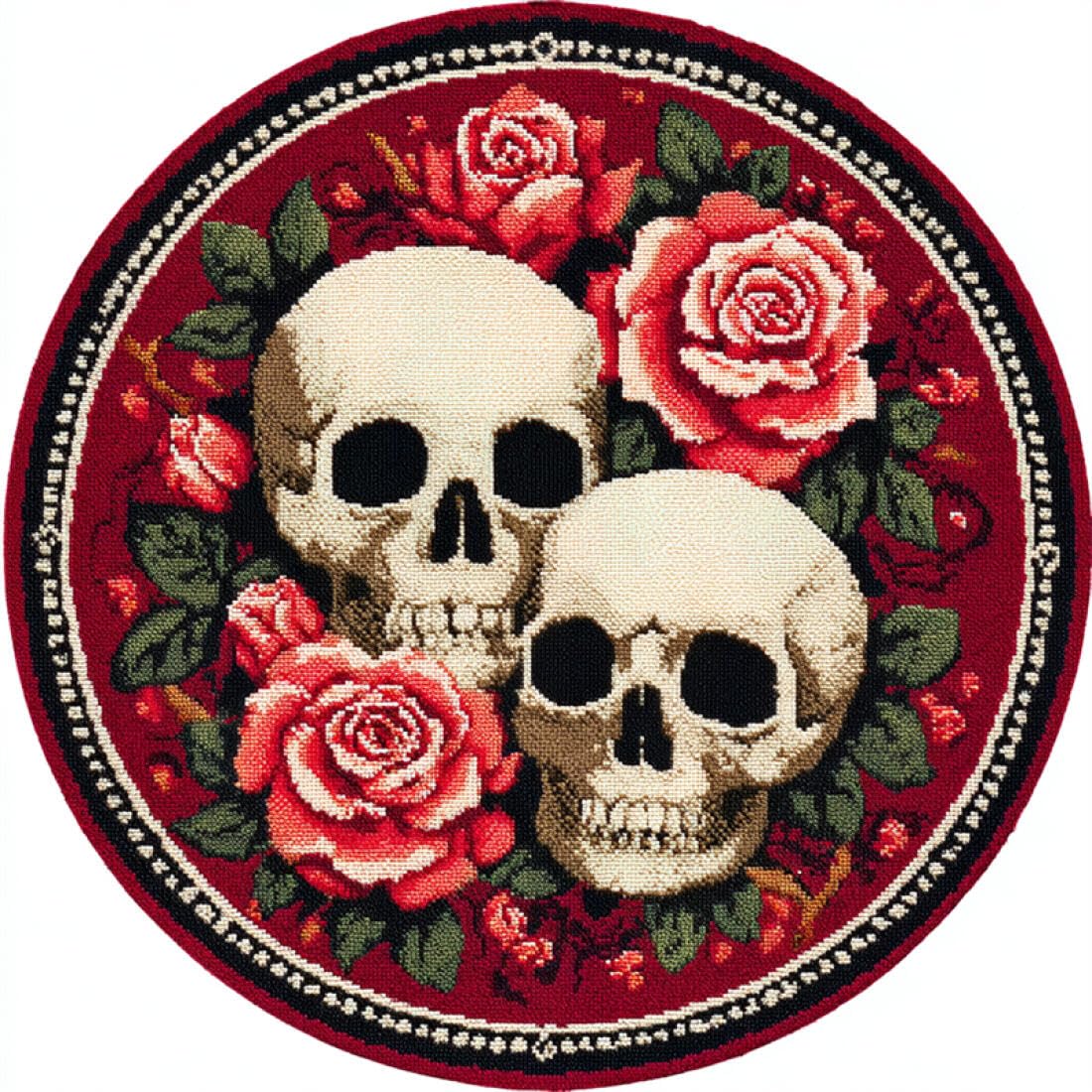 Rqwybcaxn DIY Latch Hook Rug Making Kits for Teens Crochet Hooks Set Skulls and Flowers 80x80cm Round Tapestry with Crochet Hook Study Craft Gift