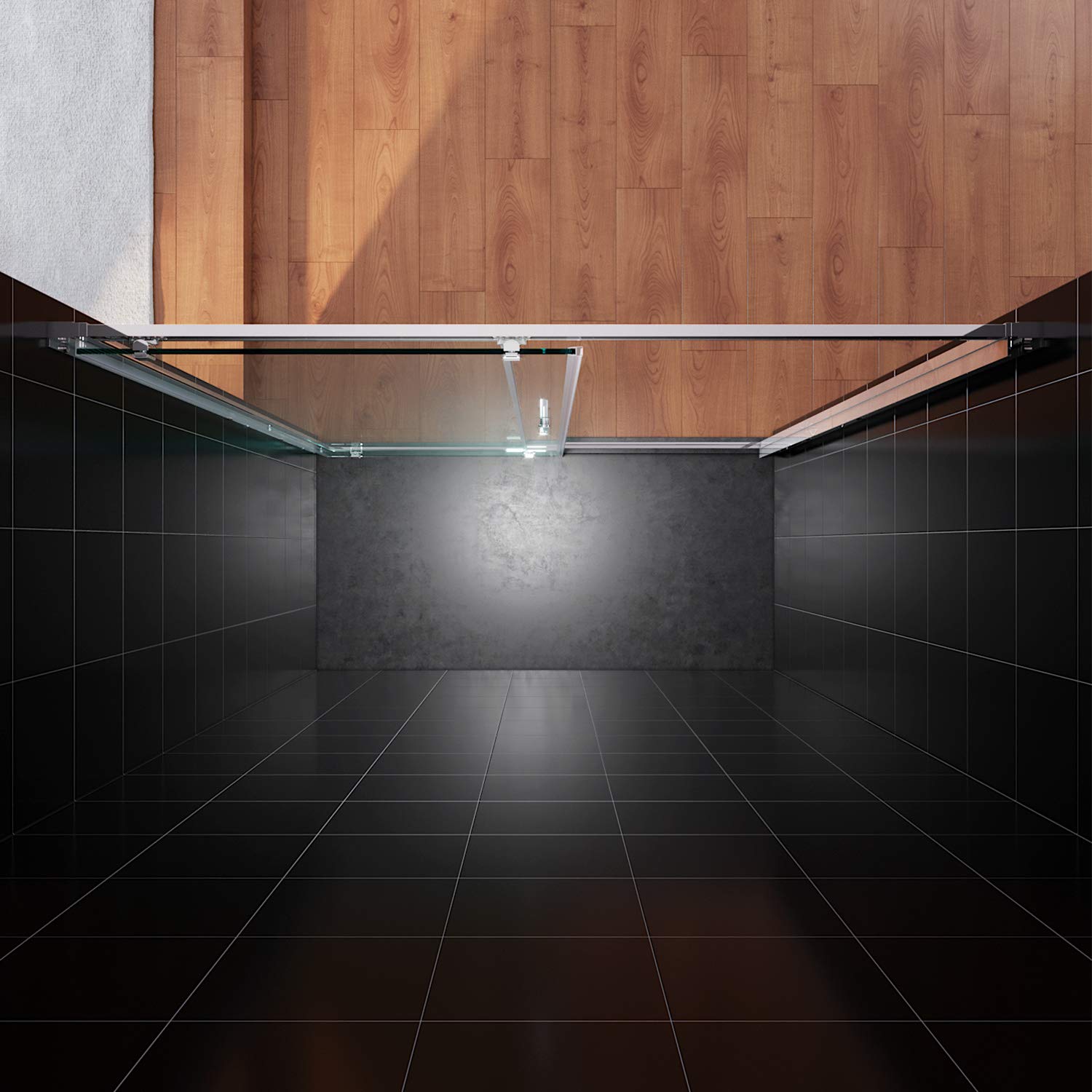 SONNI Puerta corredera de ducha de 100 cm, mampara de ducha de cristal, altura de 185 cm, cristal transparente