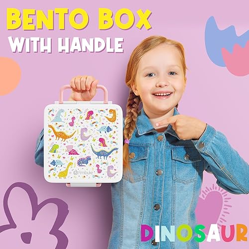 Miniatura 7 de Fimibuke Lonchera Bento para niños, a prueba de fugas, con 4 compartimentos, sin BPA, apta para lavavajillas, con utensilios, tamaños de porciones