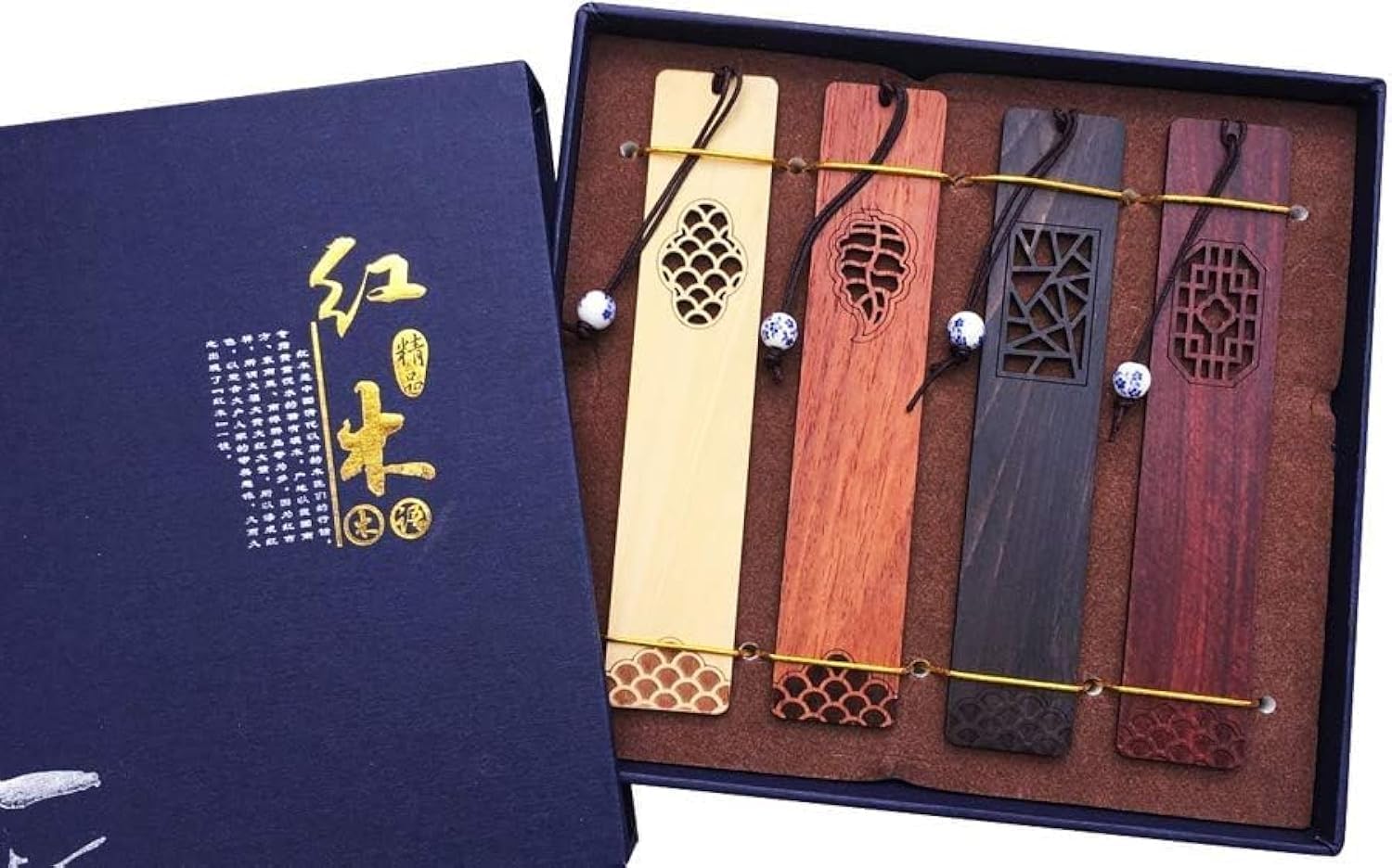 Benting Wooden Bookmarks - 2 Pieces Handmade Natural Hollow Craft, Traditional Vintage - Gifts for Women, Men, Teachers and Students