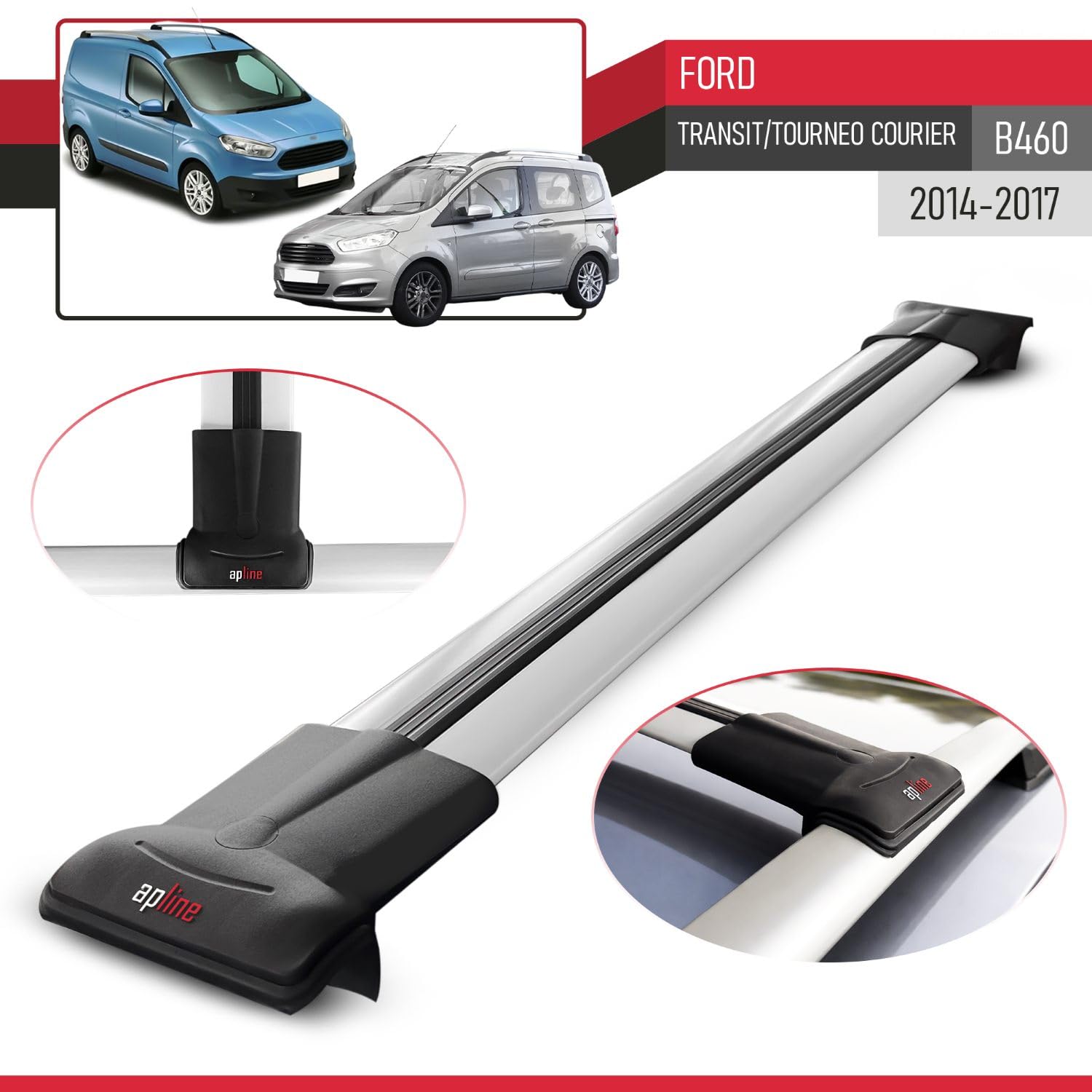 Compatible con Ford Transit/Tourneo Courier (B460) Pre-Facelift 2014-2017 Modelo Fly Barra de Techo Auto Portaequipajes Barras Transversales Gris Aluminio 2 Barras