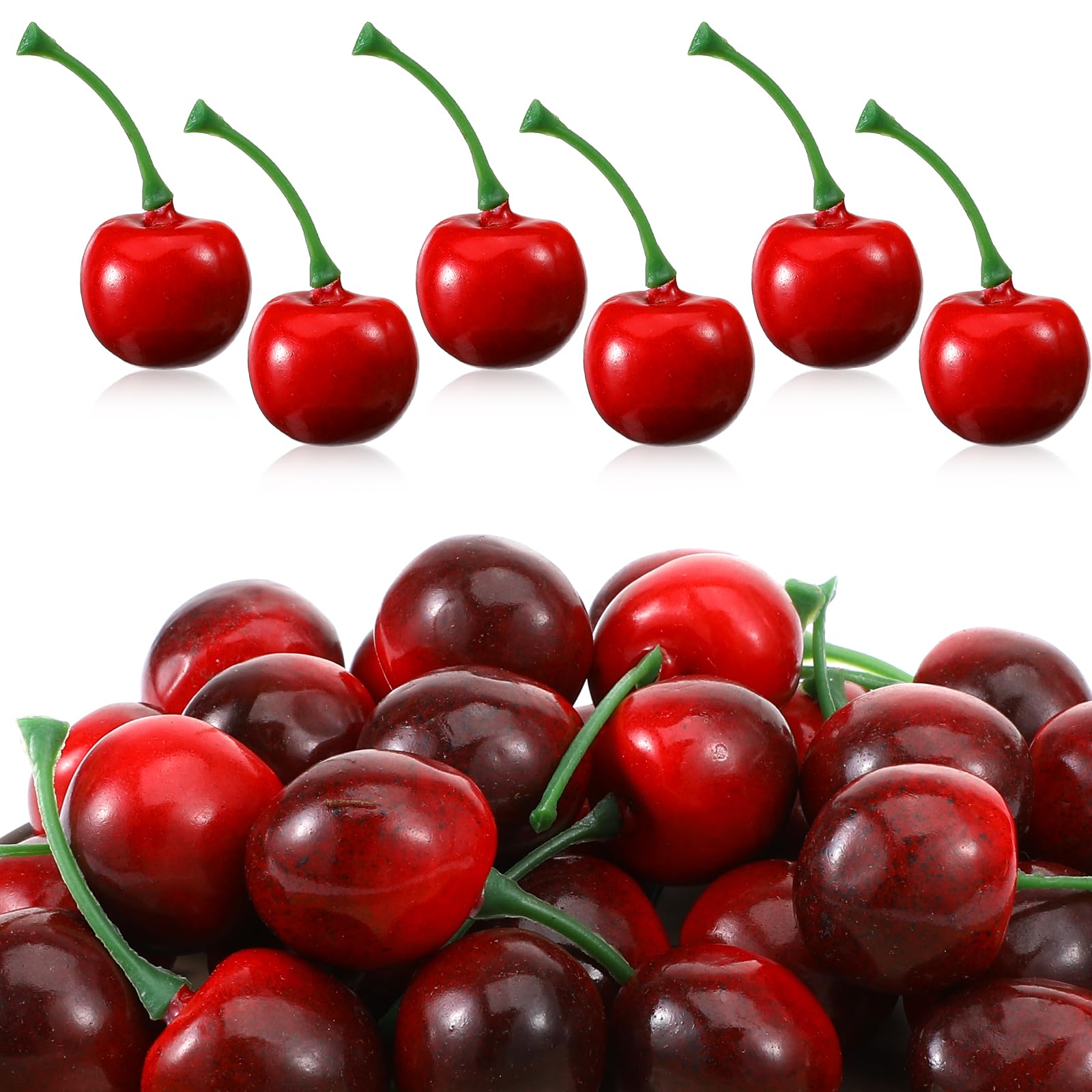 Quilax 30pcs Red Fake Cherries, Lifelike Fake Fruit Decor, Realistic Simulation Cherry Decor, Home Kitchen Party Cherry Decorations, Desk Ornament Photography Prop