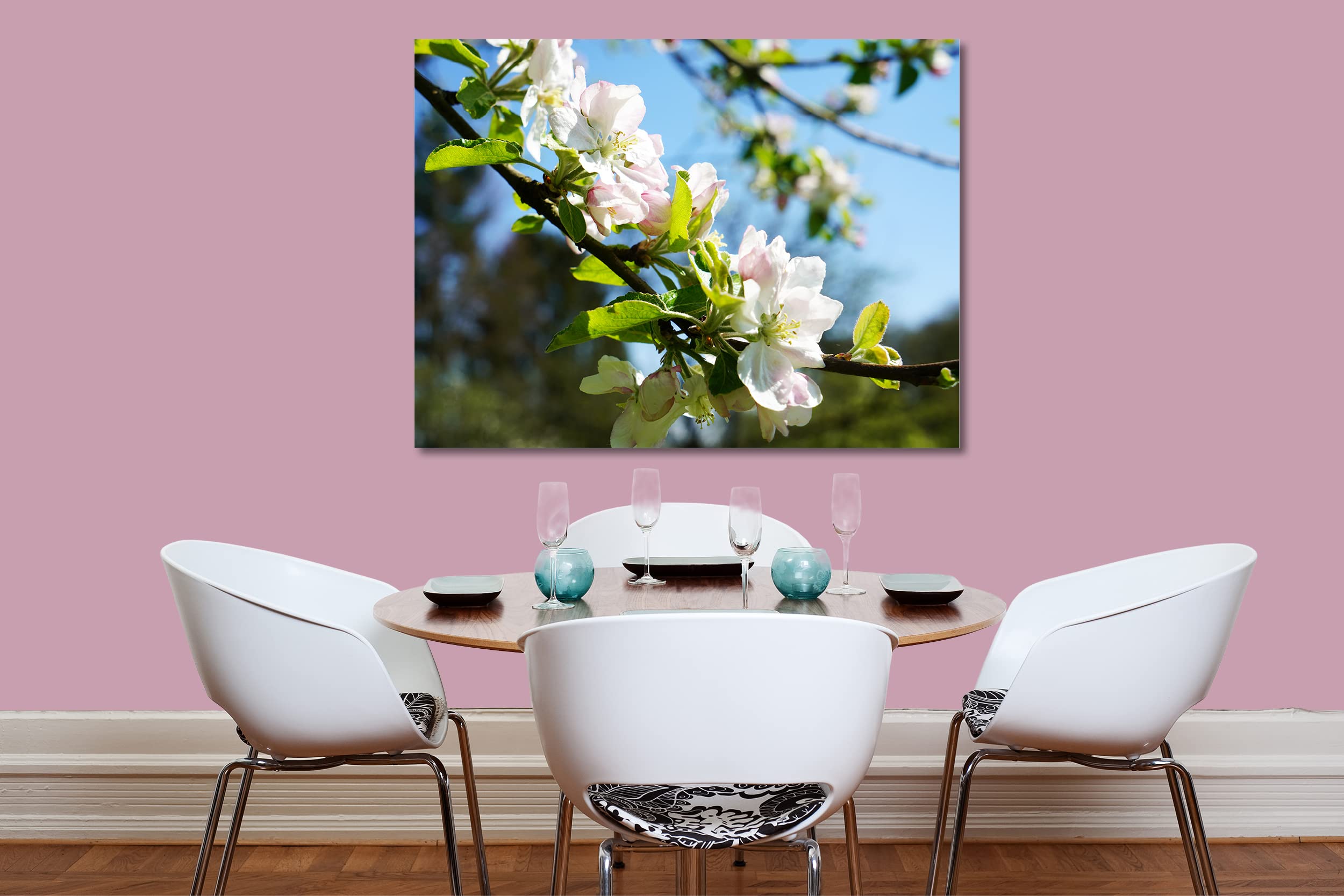 Glücksvilla - Fioritura dei meli 2 (tela 2 cm, 160 x 120 cm) | varie misure - quadro murale orizzontale - giardino fiori fioritura pianta natura botanica albero ramo ciliegia