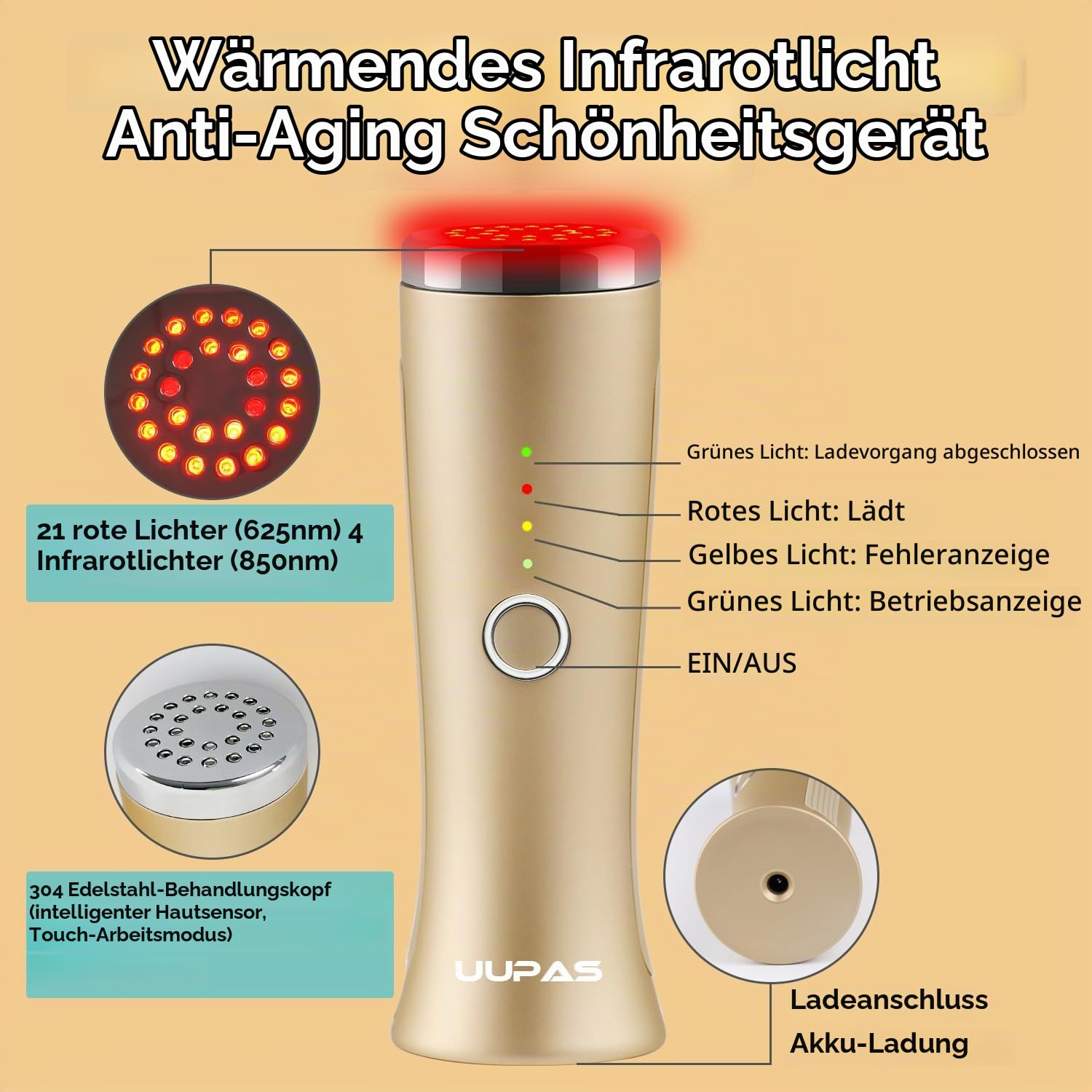 LED Lichttherapie Gesichtsmassagegerät Gegen Falten - FDA Zertifizieret